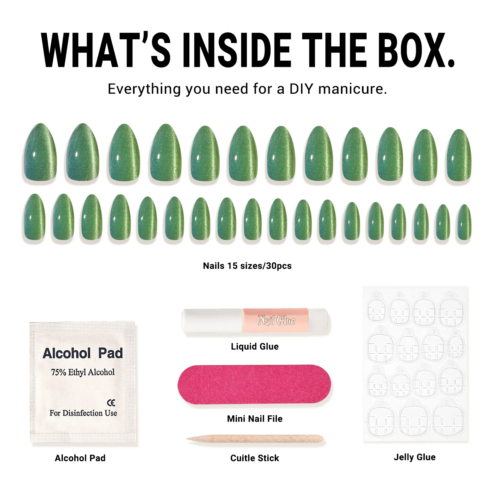 Deep Green Cat Eye Press On Nails Kit - US ONLY - Image 5