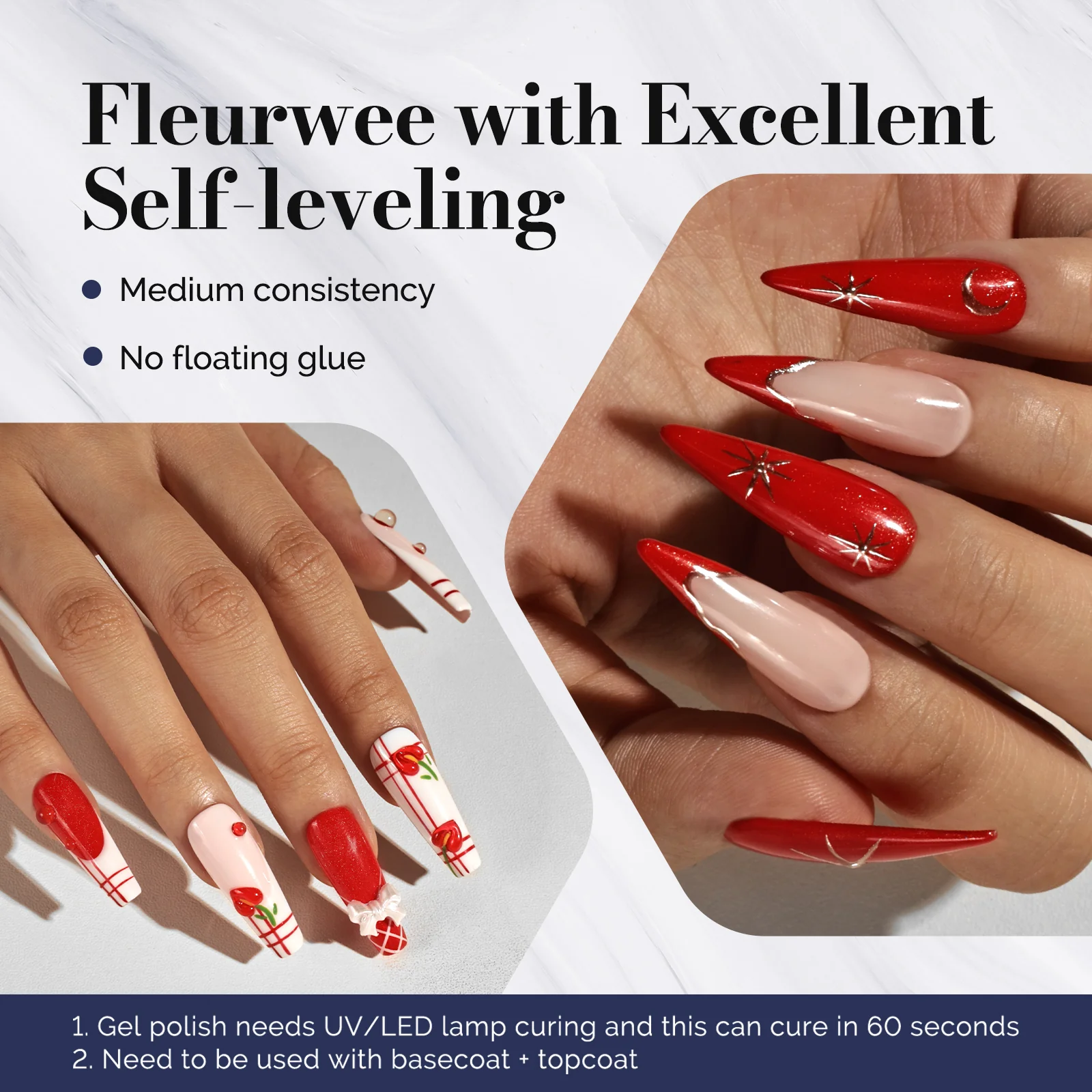 Fleurwee HEMA-Free & HPMA-Free & TPO-Free Gel Nail Polish Plant-based 0.5 fl oz/15ml - P38 Anthurium Red-Glitter - Image 3
