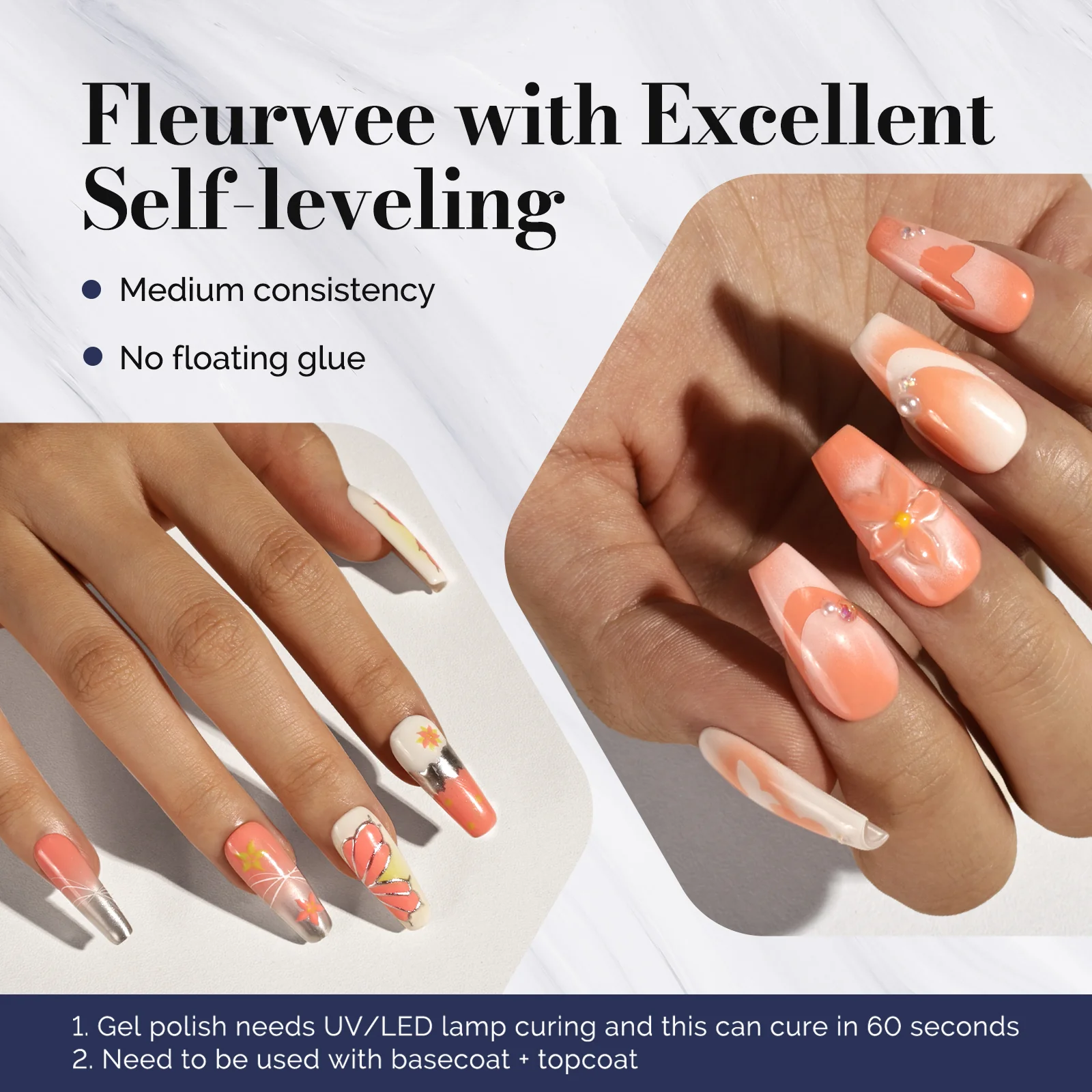 Fleurwee HEMA-Free & HPMA-Free & TPO-Free Gel Nail Polish Plant-based 0.5 fl oz/15ml - P46 Orange-Milkweed - Image 3