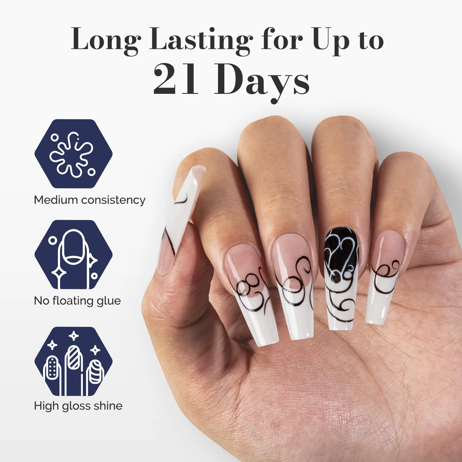 Fleurwee HEMA-Free & HPMA-Free & TPO-Free Gel Polish 2Pcs Black & White - P03+P04 - Image 4