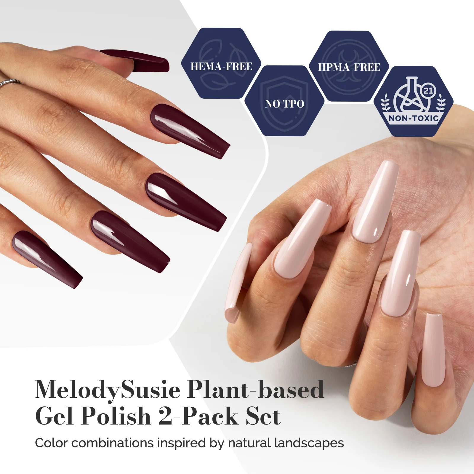 Fleurwee HEMA-Free & HPMA-Free & TPO-Free Gel Polish 2Pcs Bordeaux Red Brown&Pale Pink-P02+P12 - Image 5