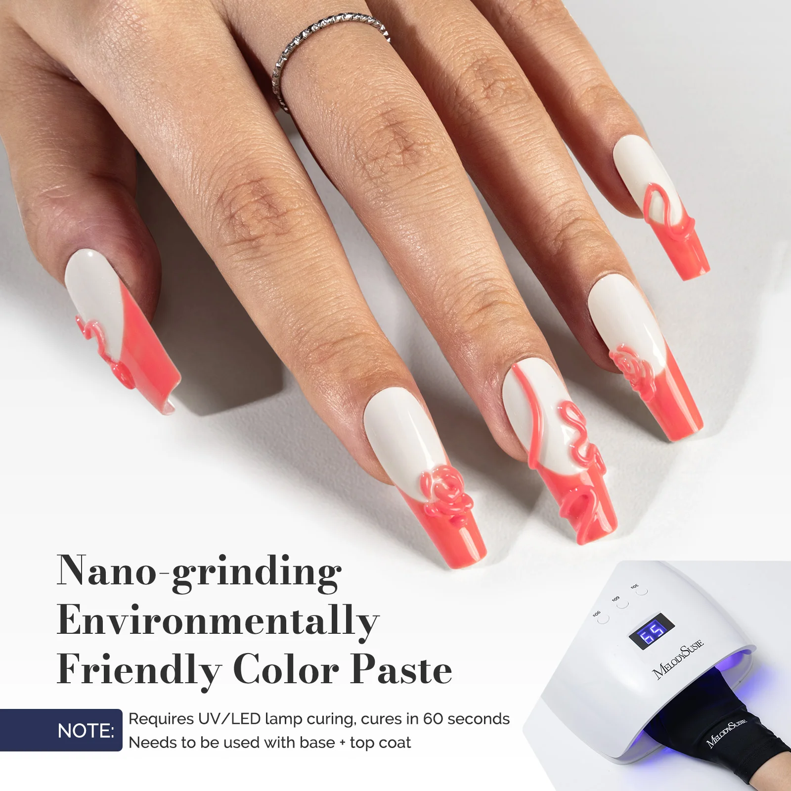 Fleurwee HEMA-Free & HPMA-Free & TPO-Free Gel Polish 2Pcs Coral Orange&Milky White-P04+P25 - Image 3