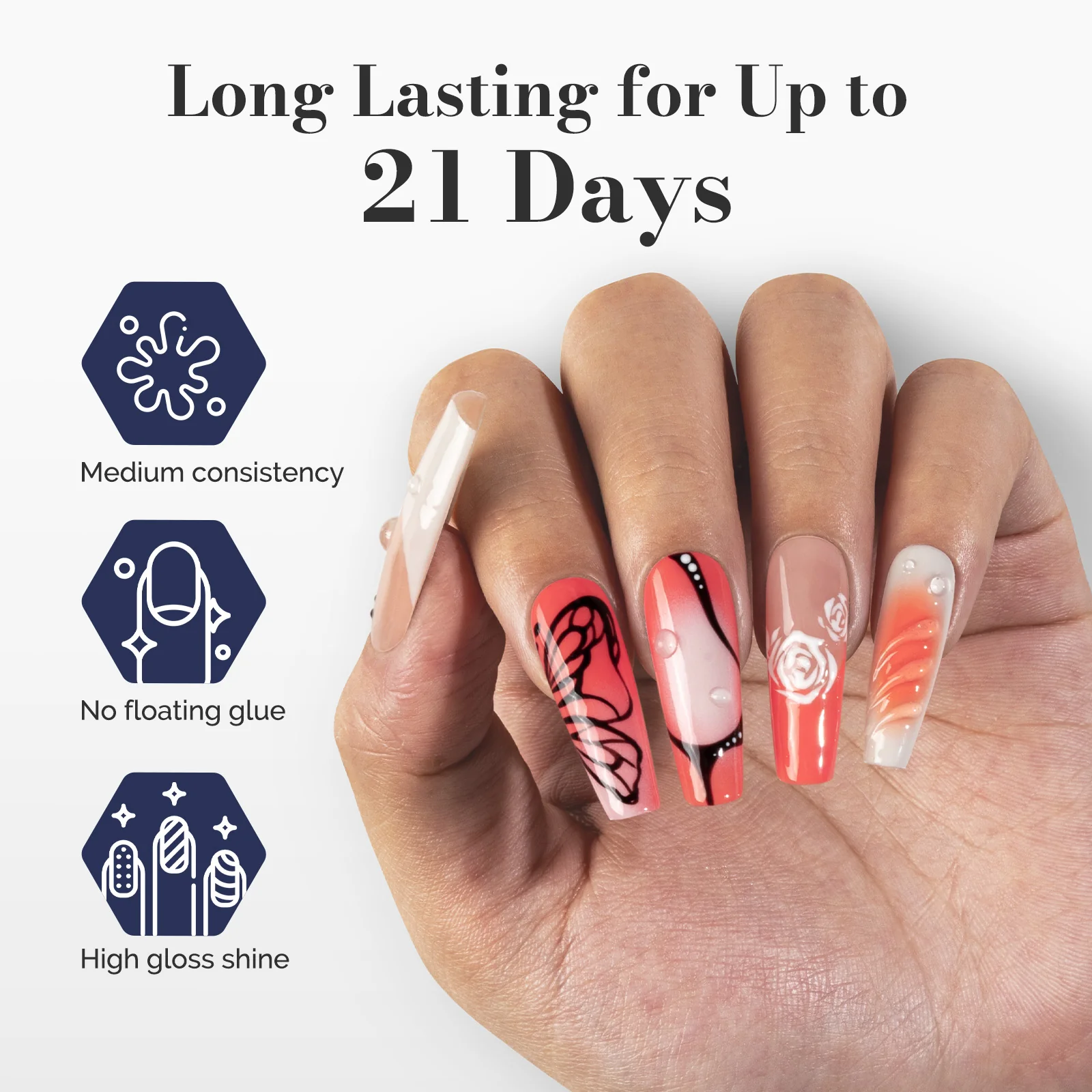 Fleurwee HEMA-Free & HPMA-Free & TPO-Free Gel Polish 2Pcs Coral Orange&Milky White-P04+P25 - Image 4