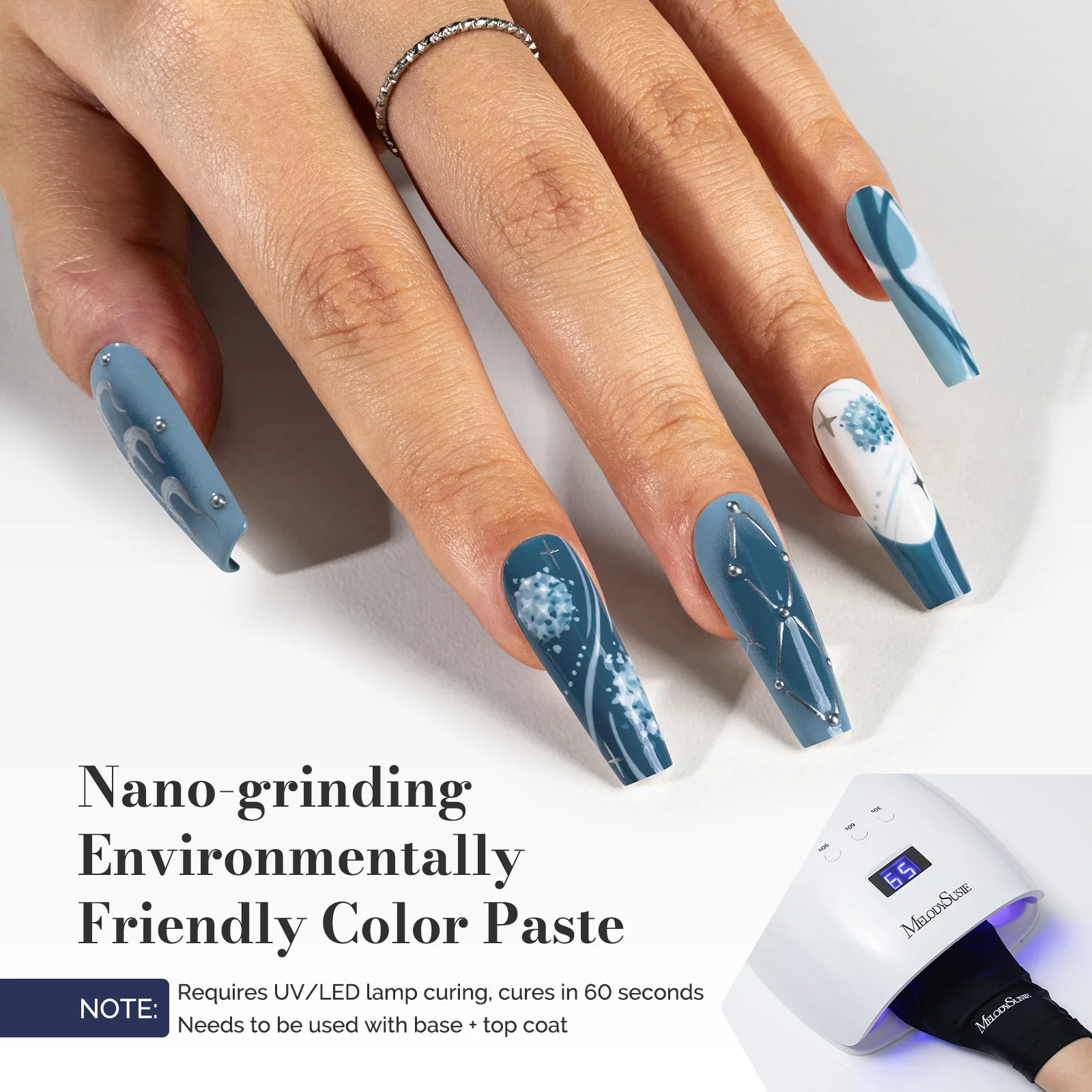 Fleurwee HEMA-Free & HPMA-Free & TPO-Free Gel Polish 2Pcs Gray Blue&Dark Indigo Blue-P16+P32 - Image 3