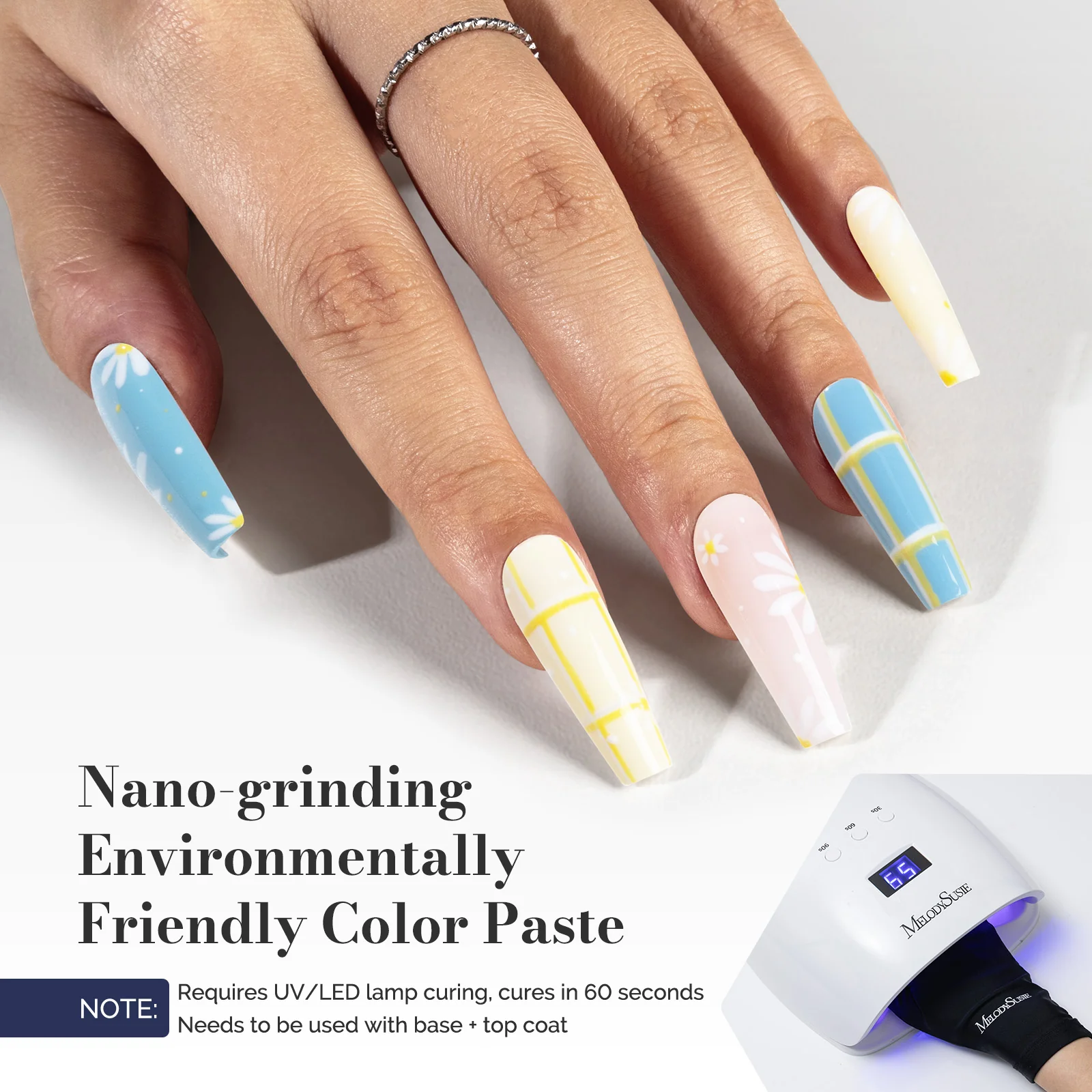 Fleurwee HEMA-Free & HPMA-Free & TPO-Free Gel Polish 2Pcs Pale Yellow&Gray Blue-P09+P32 - Image 3