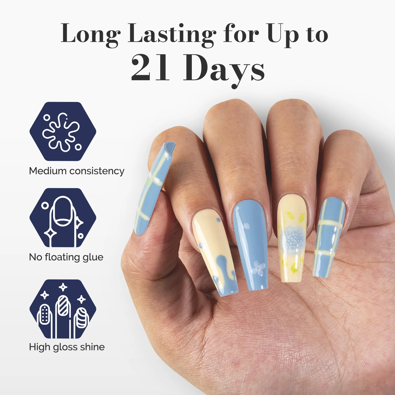 Fleurwee HEMA-Free & HPMA-Free & TPO-Free Gel Polish 2Pcs Pale Yellow&Gray Blue-P09+P32 - Image 4