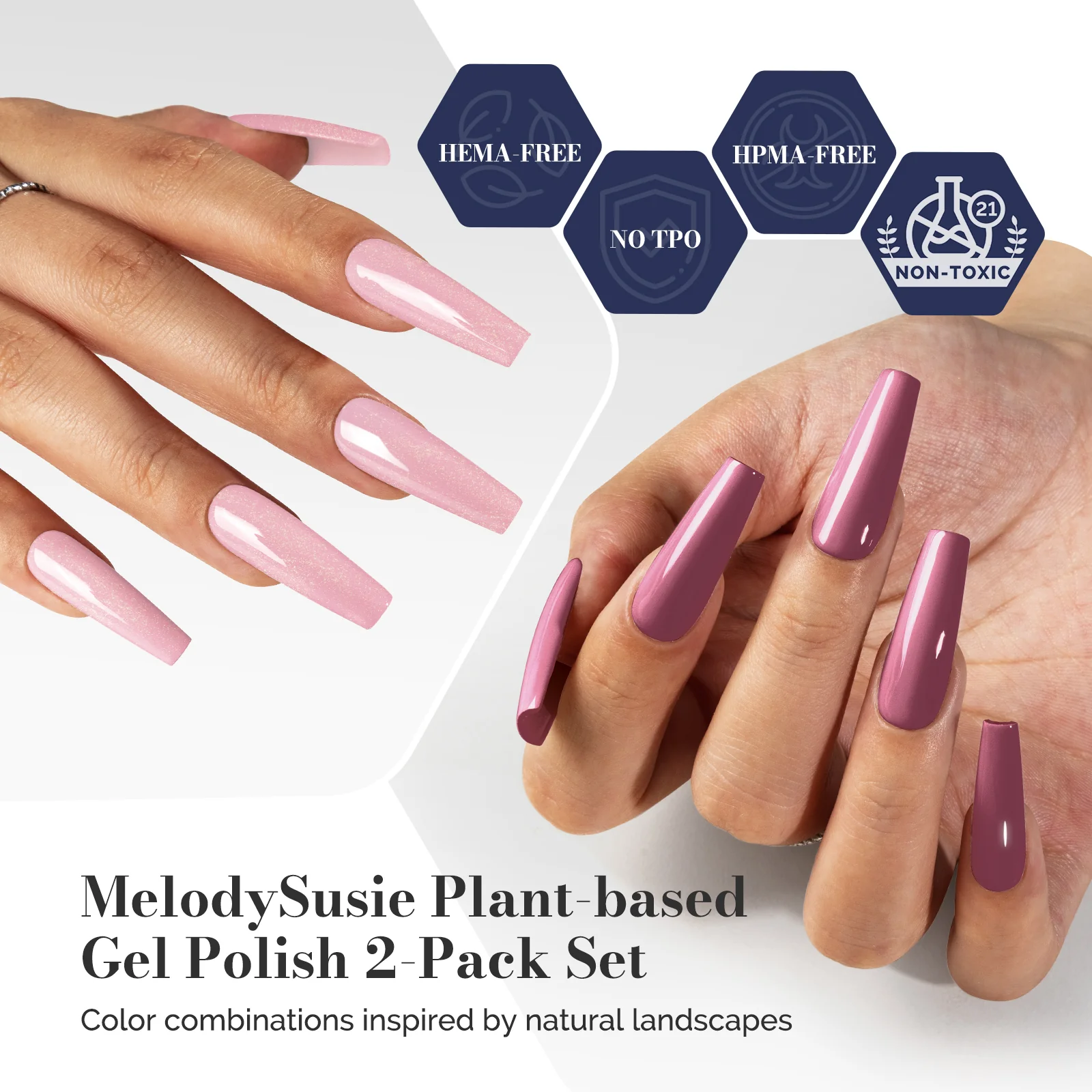 Fleurwee HEMA-Free & HPMA-Free & TPO-Free Gel Polish 2Pcs Pink Purple&Pink Tiny Glitter-P11+P21 - Image 5
