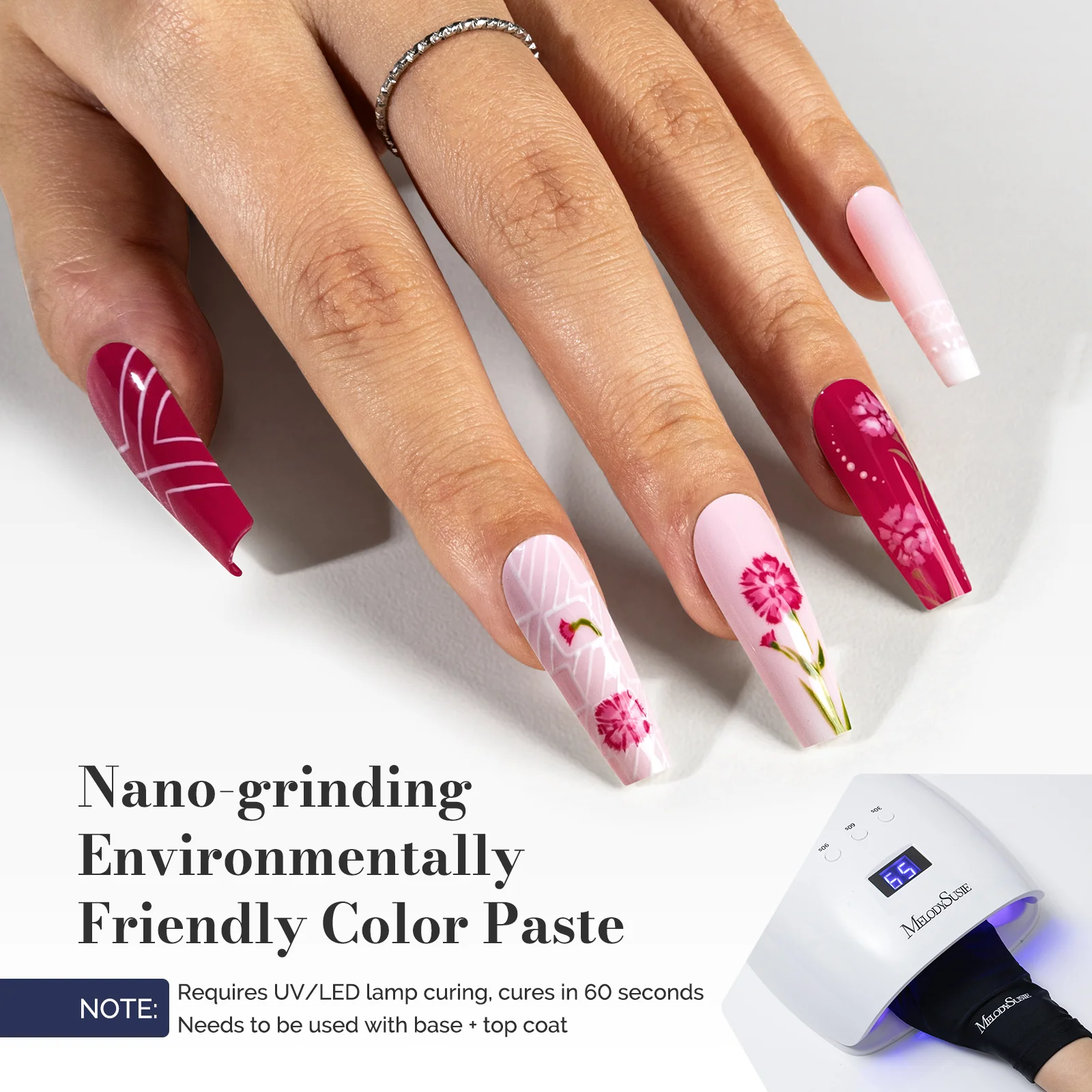 Fleurwee HEMA-Free & HPMA-Free & TPO-Free Gel Polish 2Pcs Raspberry Red&Light Pink-P13+P22 - Image 3