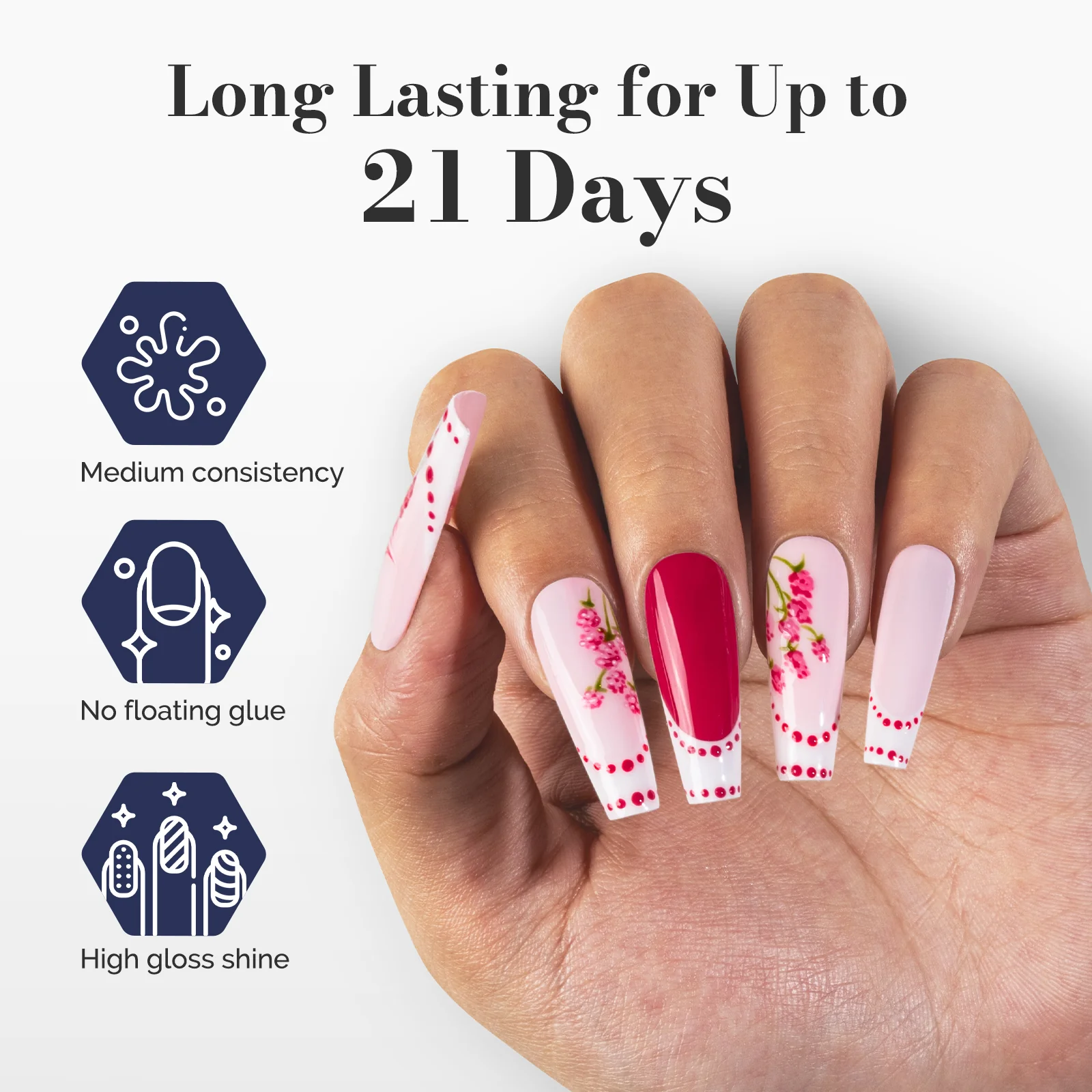 Fleurwee HEMA-Free & HPMA-Free & TPO-Free Gel Polish 2Pcs Raspberry Red&Light Pink-P13+P22 - Image 4