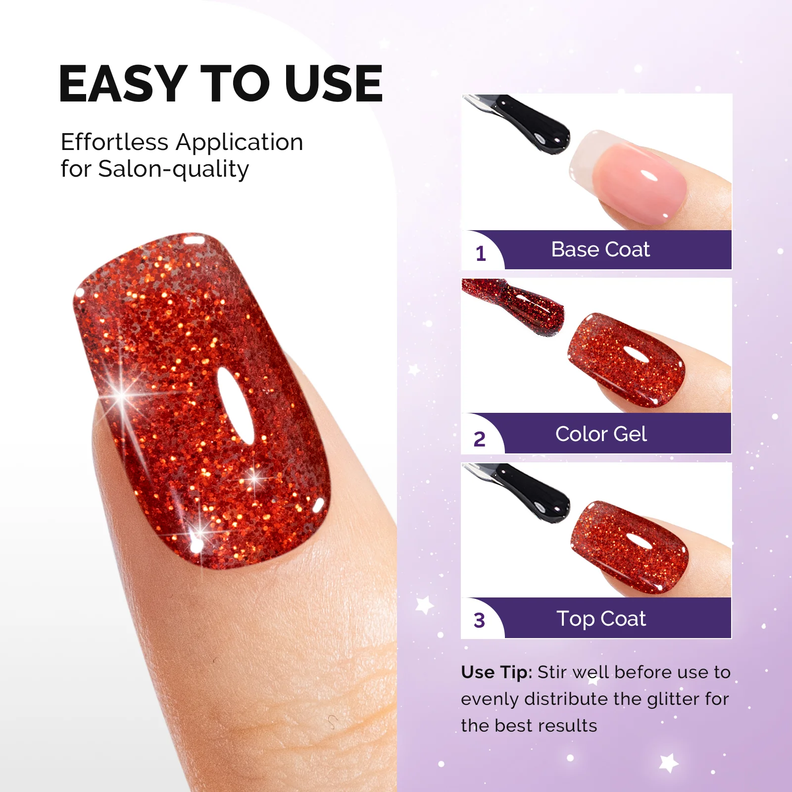 Galaliver Glitter Gel Nail Polish 15ml - X01 Hot Red - Image 3