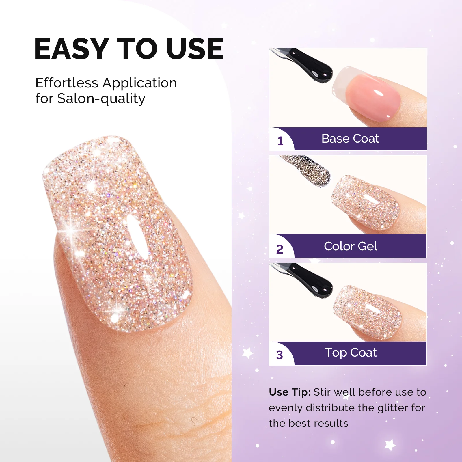 Galaliver Glitter Gel Nail Polish 15ml - X03 Nude Pink - Image 3