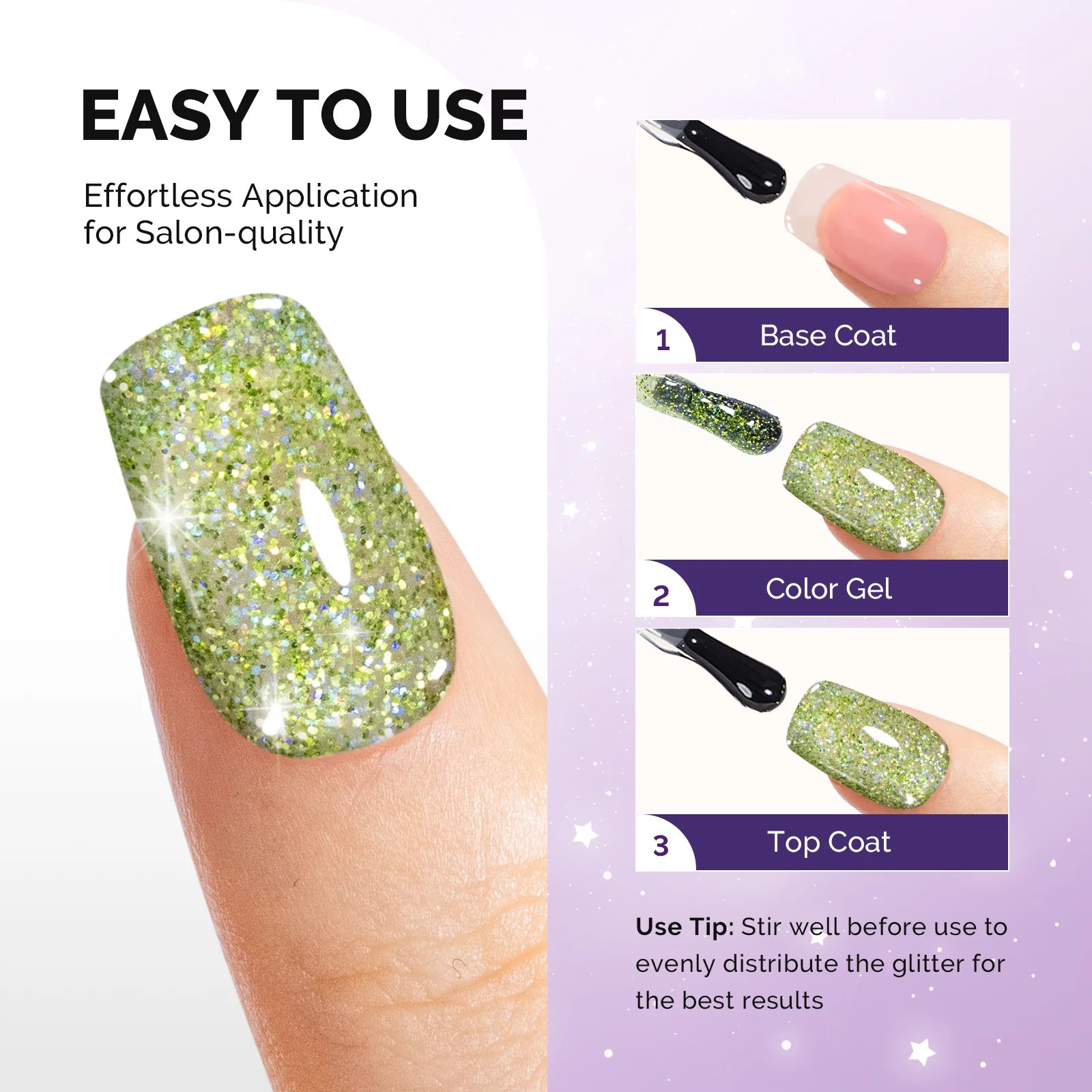 Galaliver Glitter Gel Nail Polish 15ml - X08 Elf Green - Image 3