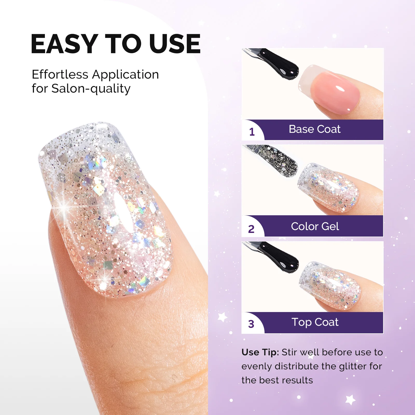 Galaliver Glitter Gel Nail Polish 15ml - X09 Colorful Silver - Image 3