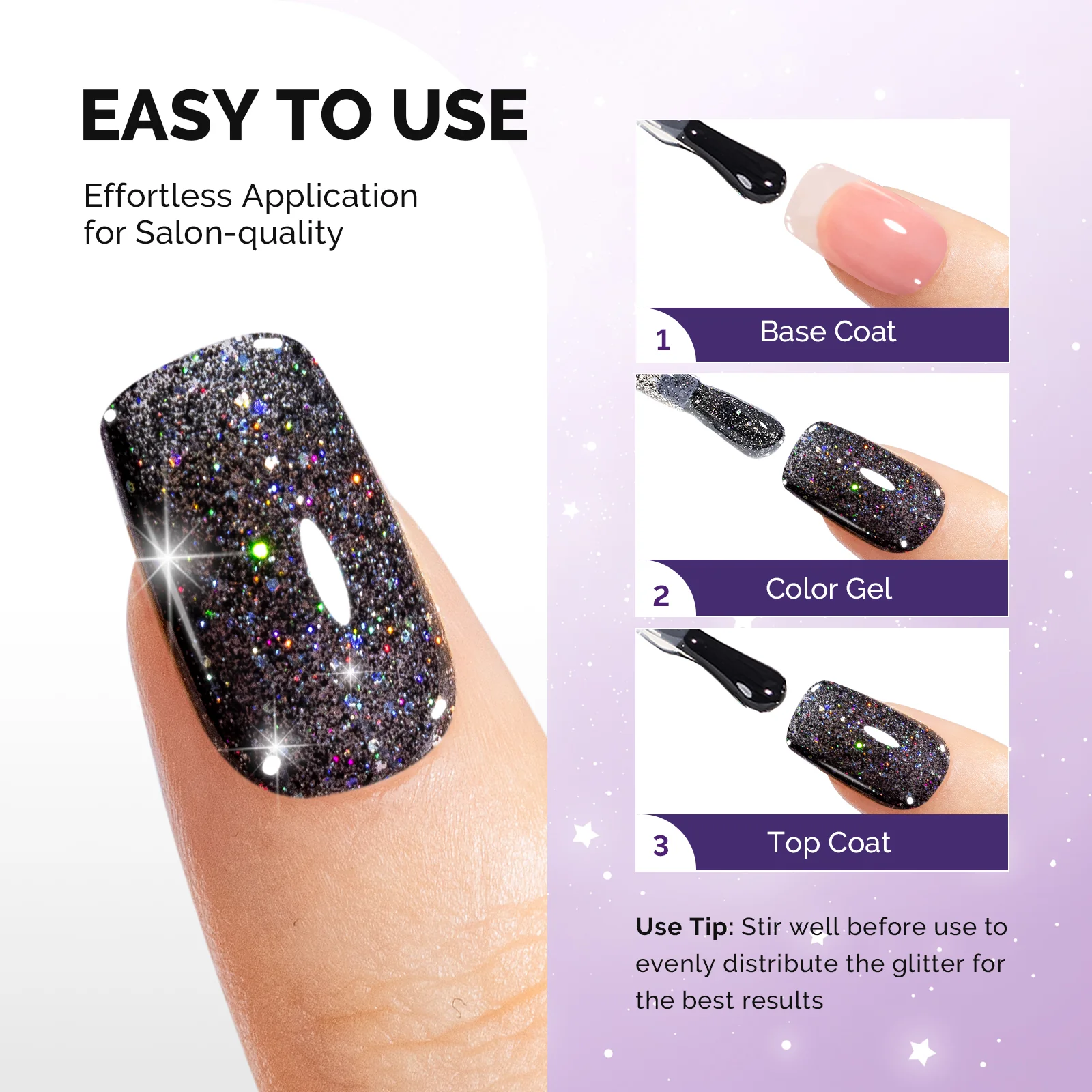 Galaliver Glitter Gel Nail Polish 15ml - X10 Colorful Black - Image 3