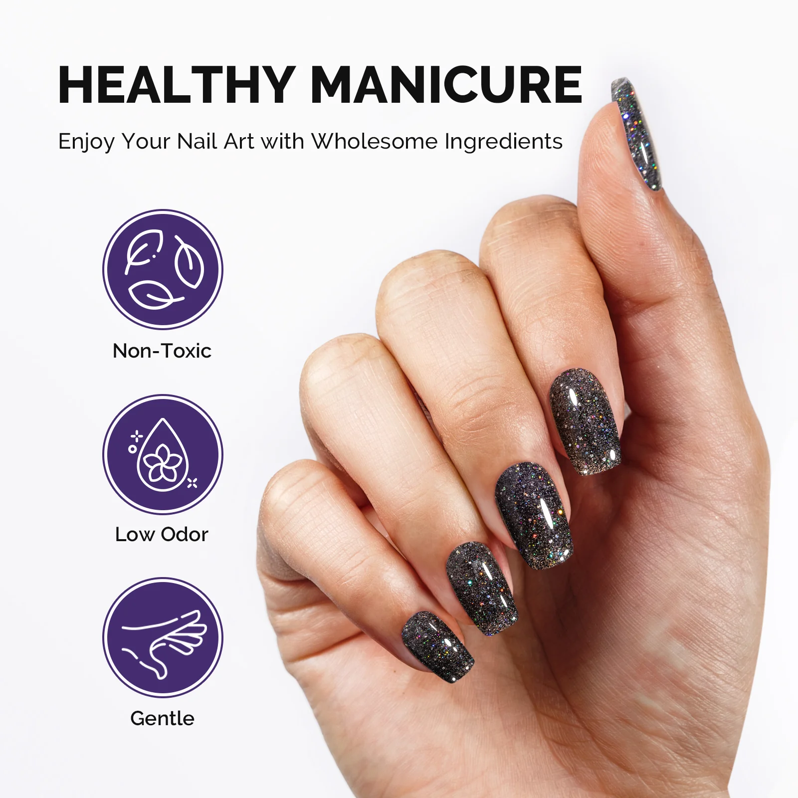 Galaliver Glitter Gel Nail Polish 15ml - X10 Colorful Black - Image 4
