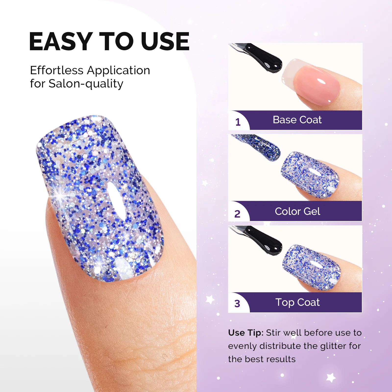 Galaliver Glitter Gel Nail Polish 15ml - X11 Starry Blue - Image 3