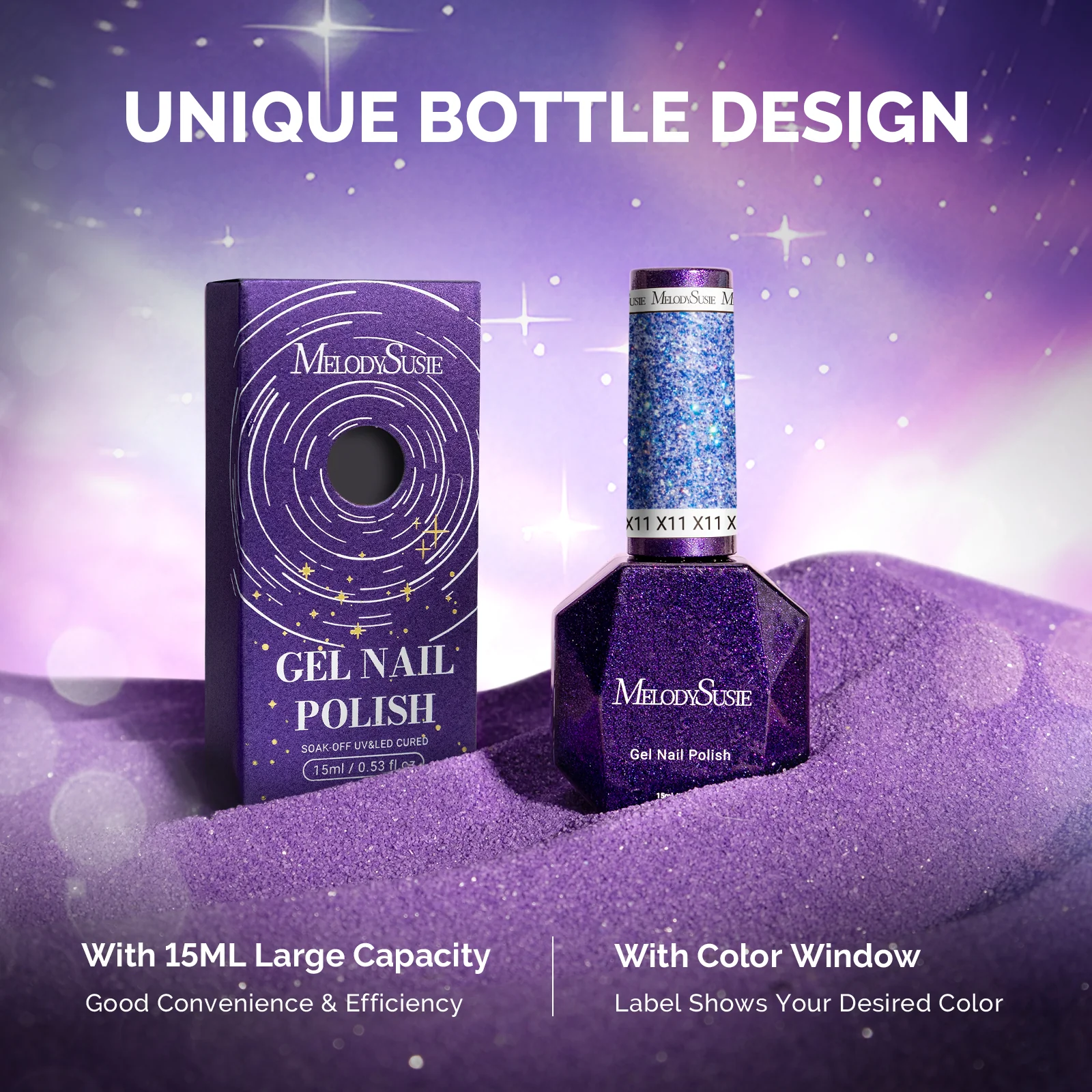 Galaliver Glitter Gel Nail Polish 15ml - X11 Starry Blue - Image 6