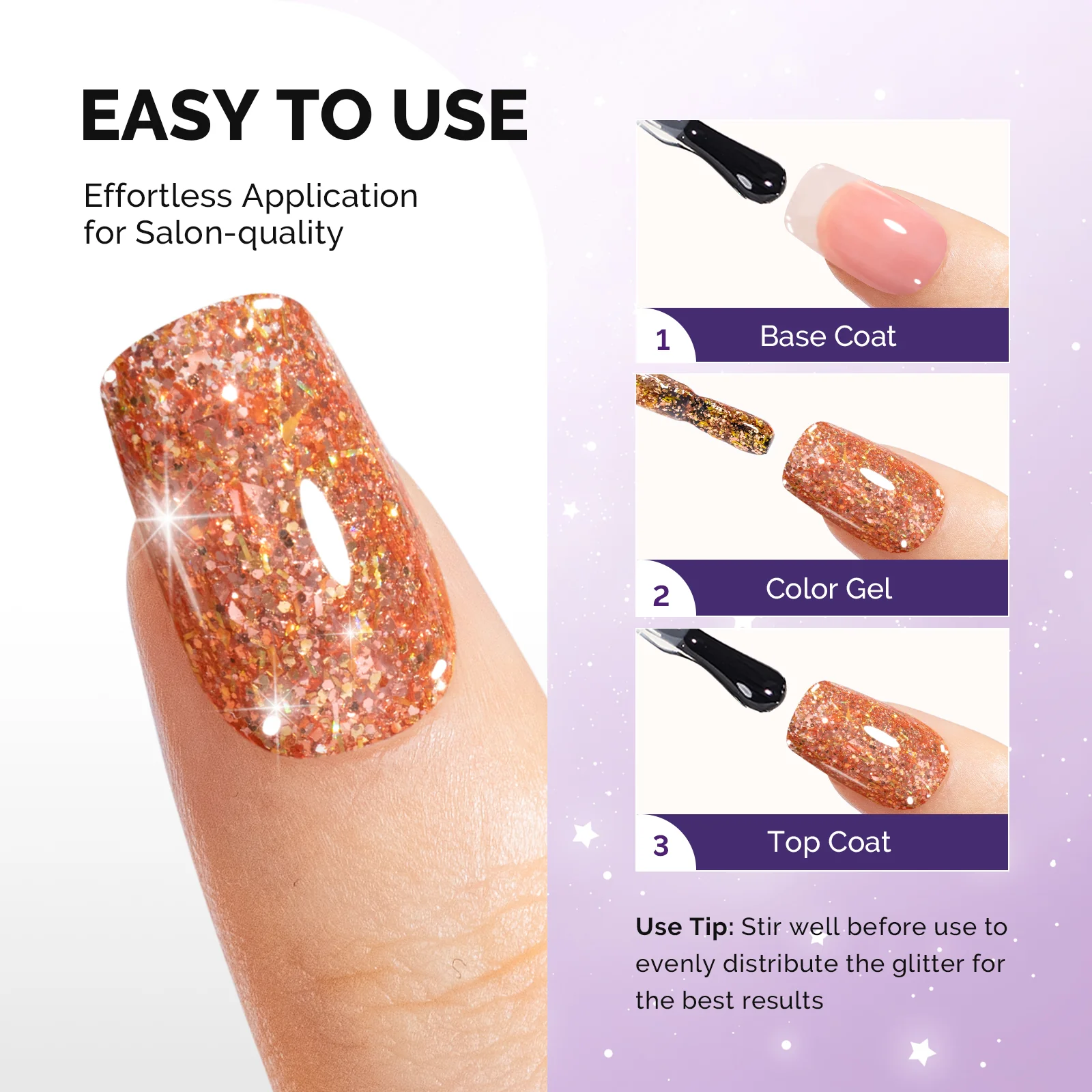 Galaliver Glitter Gel Nail Polish 15ml - X13 Happy Orange - Image 3