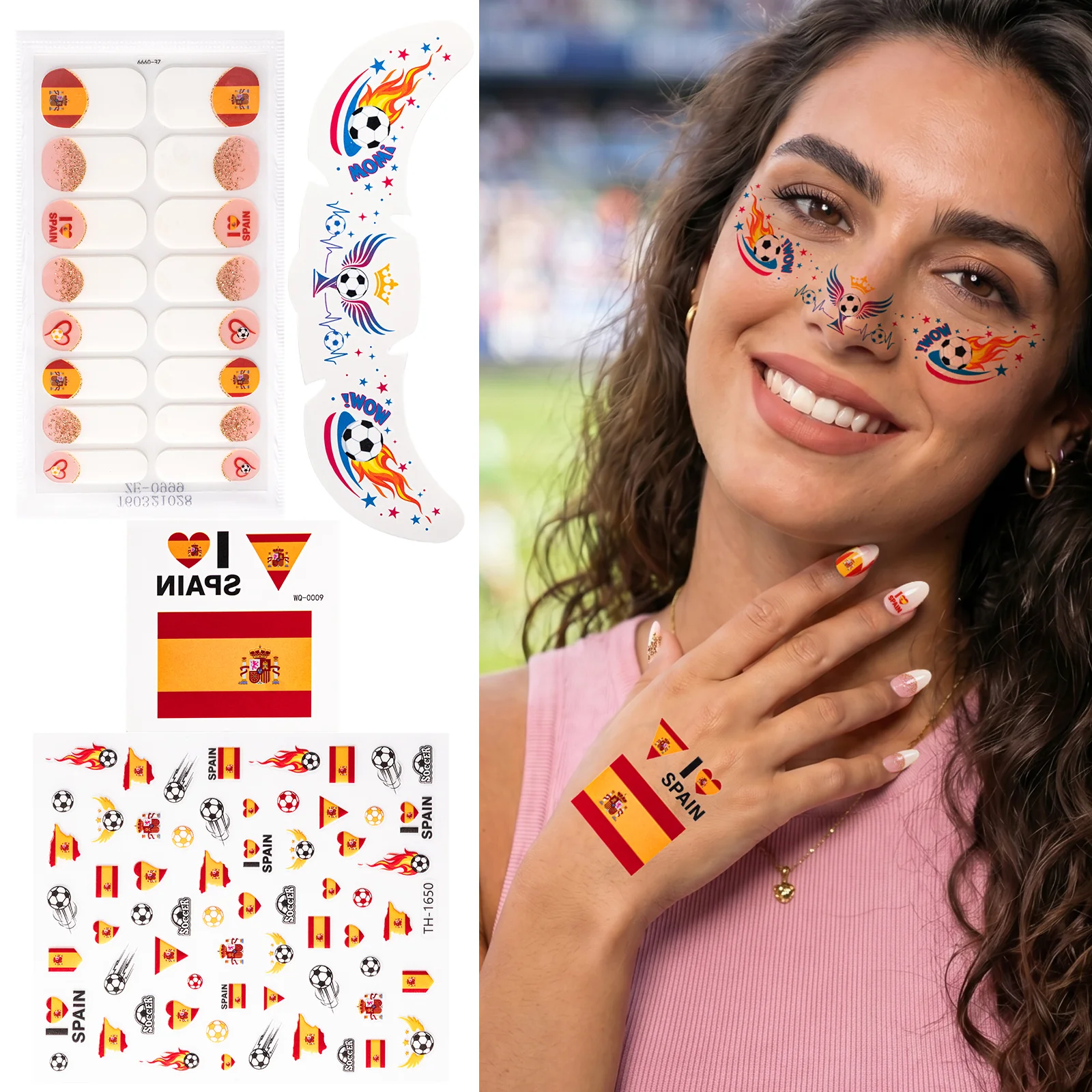 Gameday FanGlow Kit with World Cup Soccer Flag Nail Strips & Face Temporary Tattoos - Image 10