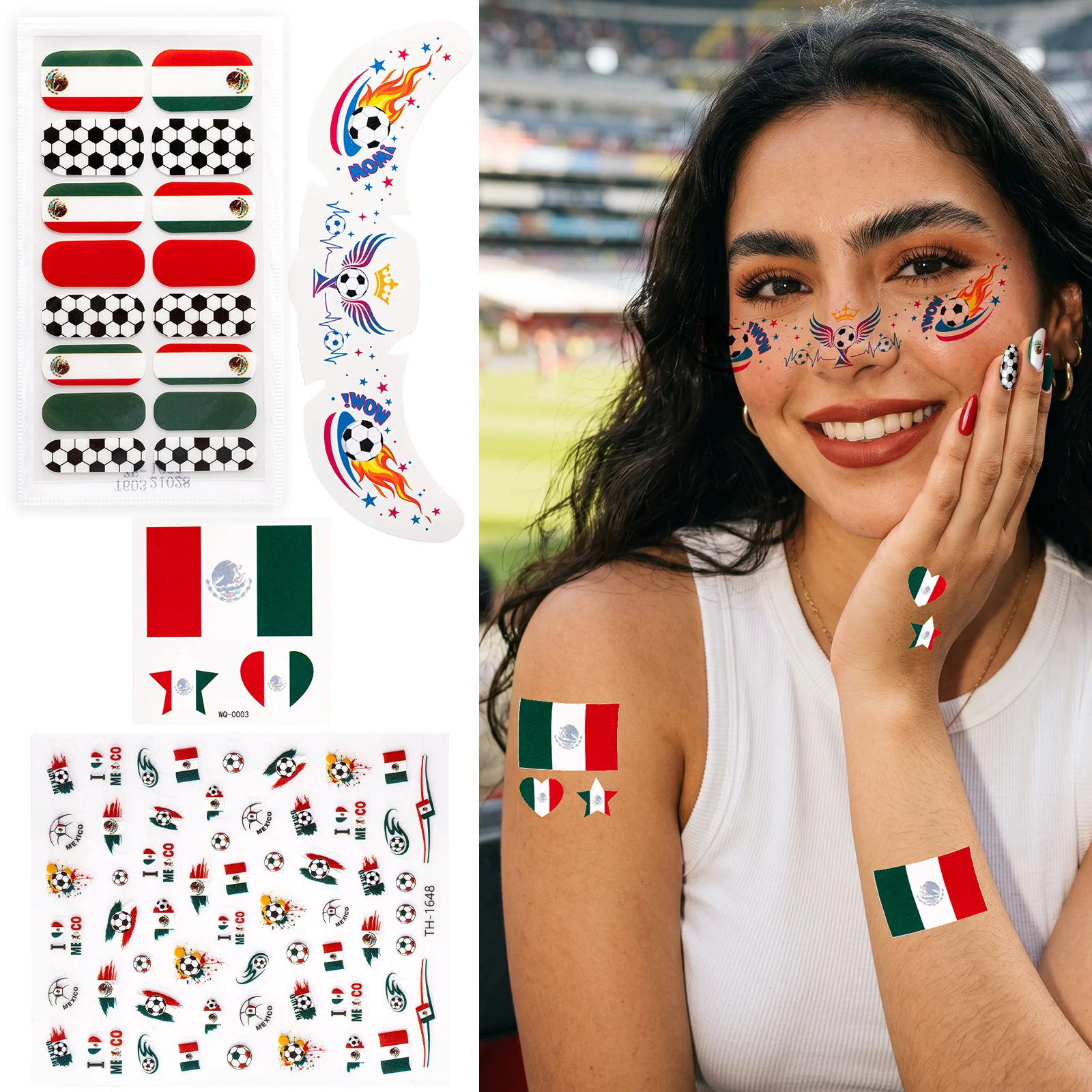 Gameday FanGlow Kit with World Cup Soccer Flag Nail Strips & Face Temporary Tattoos - Image 11