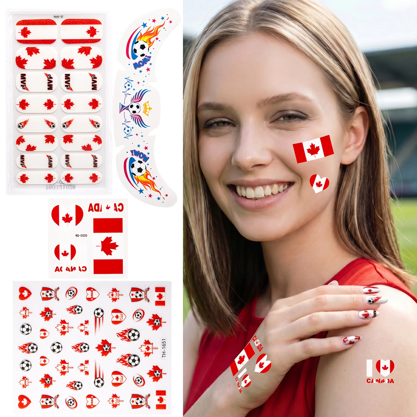 Gameday FanGlow Kit with World Cup Soccer Flag Nail Strips & Face Temporary Tattoos - Image 12