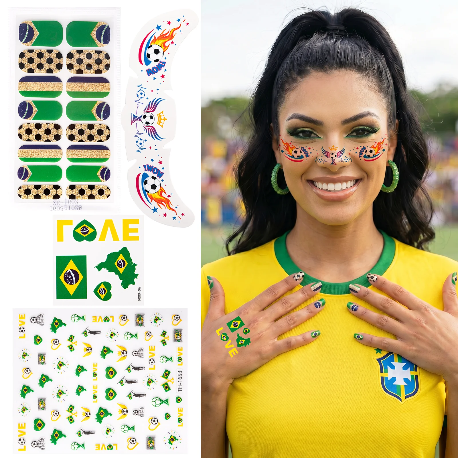 Gameday FanGlow Kit with World Cup Soccer Flag Nail Strips & Face Temporary Tattoos - Image 13