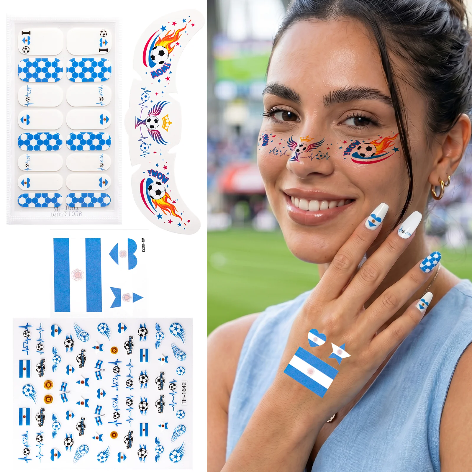 Gameday FanGlow Kit with World Cup Soccer Flag Nail Strips & Face Temporary Tattoos - Image 14