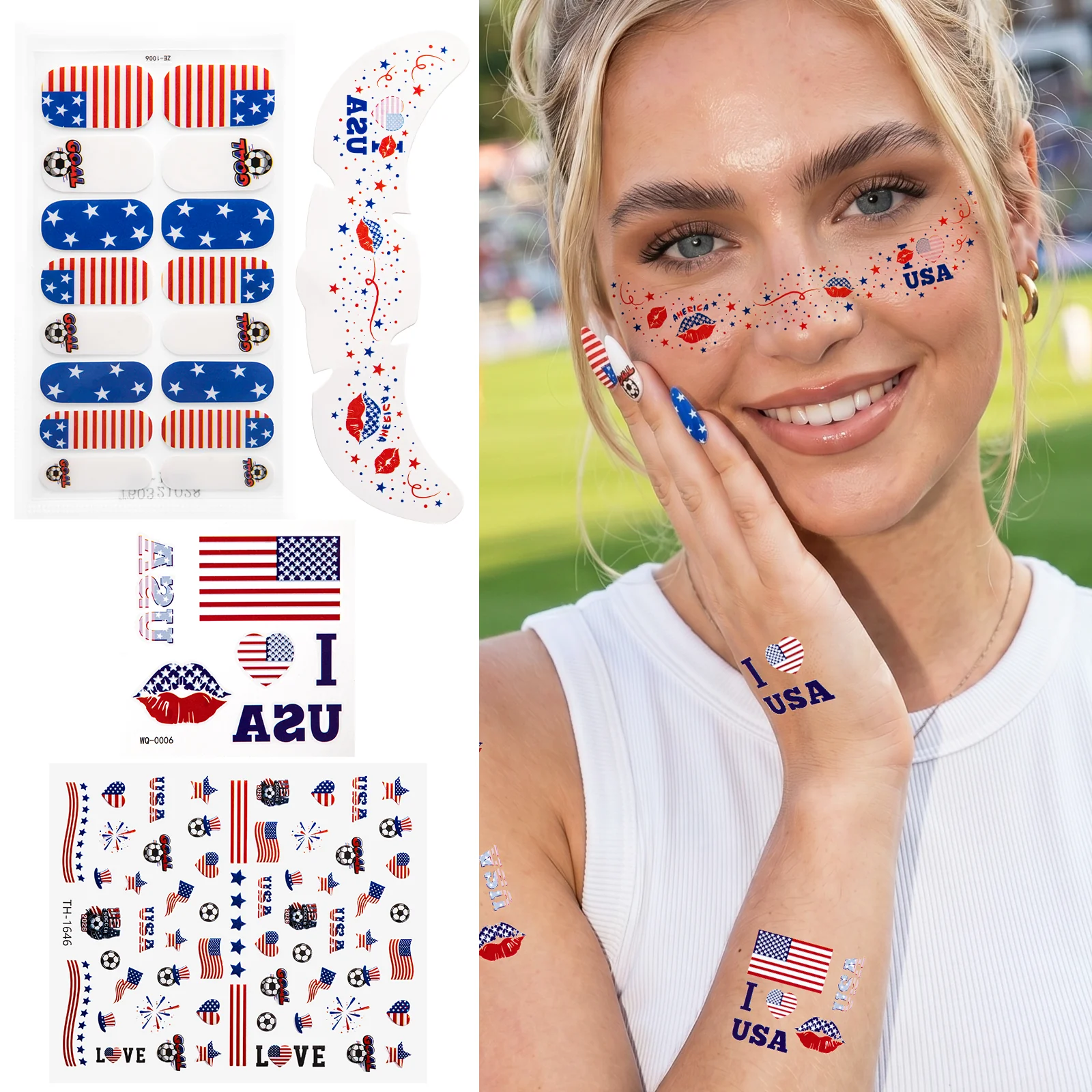 Gameday FanGlow Kit with World Cup Soccer Flag Nail Strips & Face Temporary Tattoos - Image 2