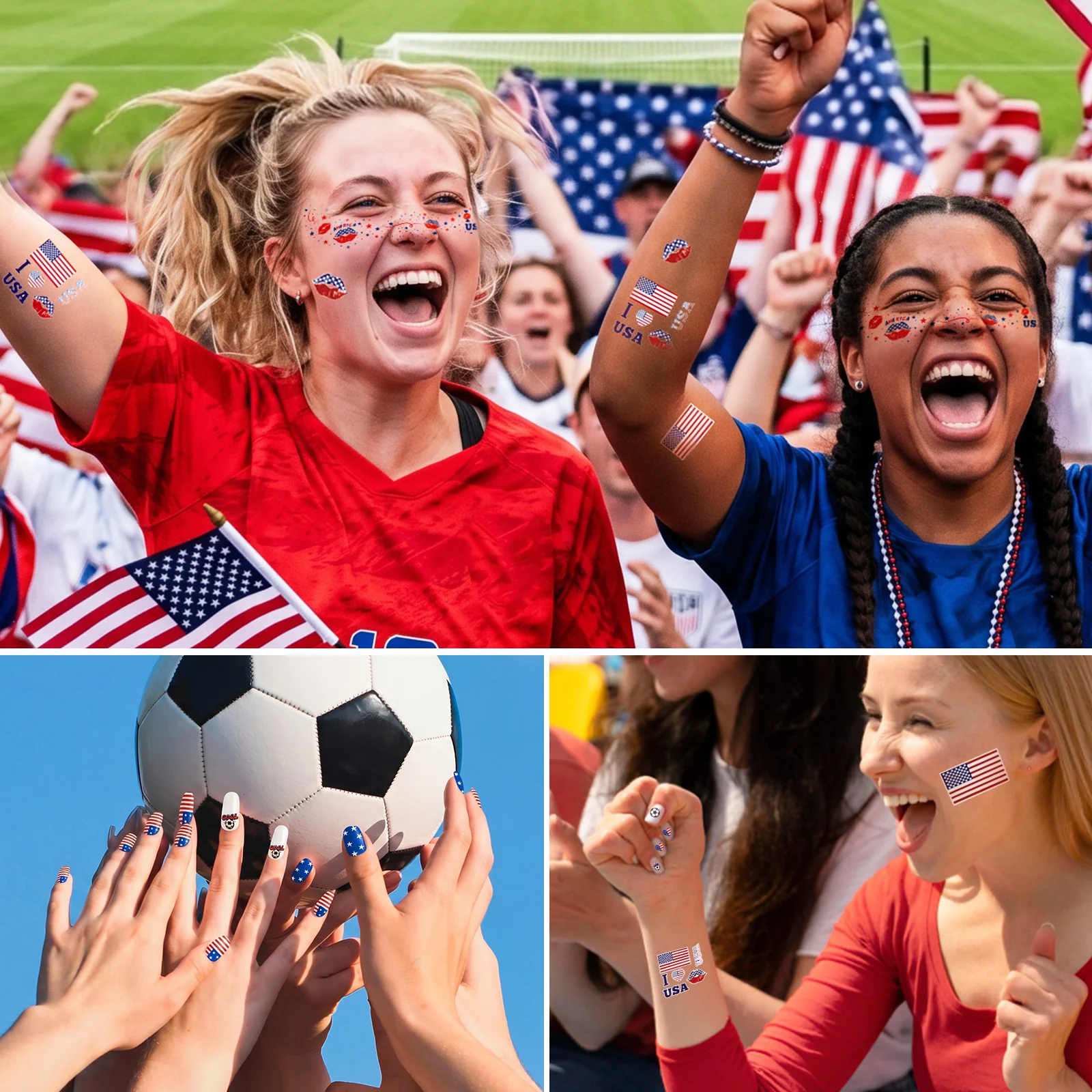 Gameday FanGlow Kit with World Cup Soccer Flag Nail Strips & Face Temporary Tattoos - Image 3