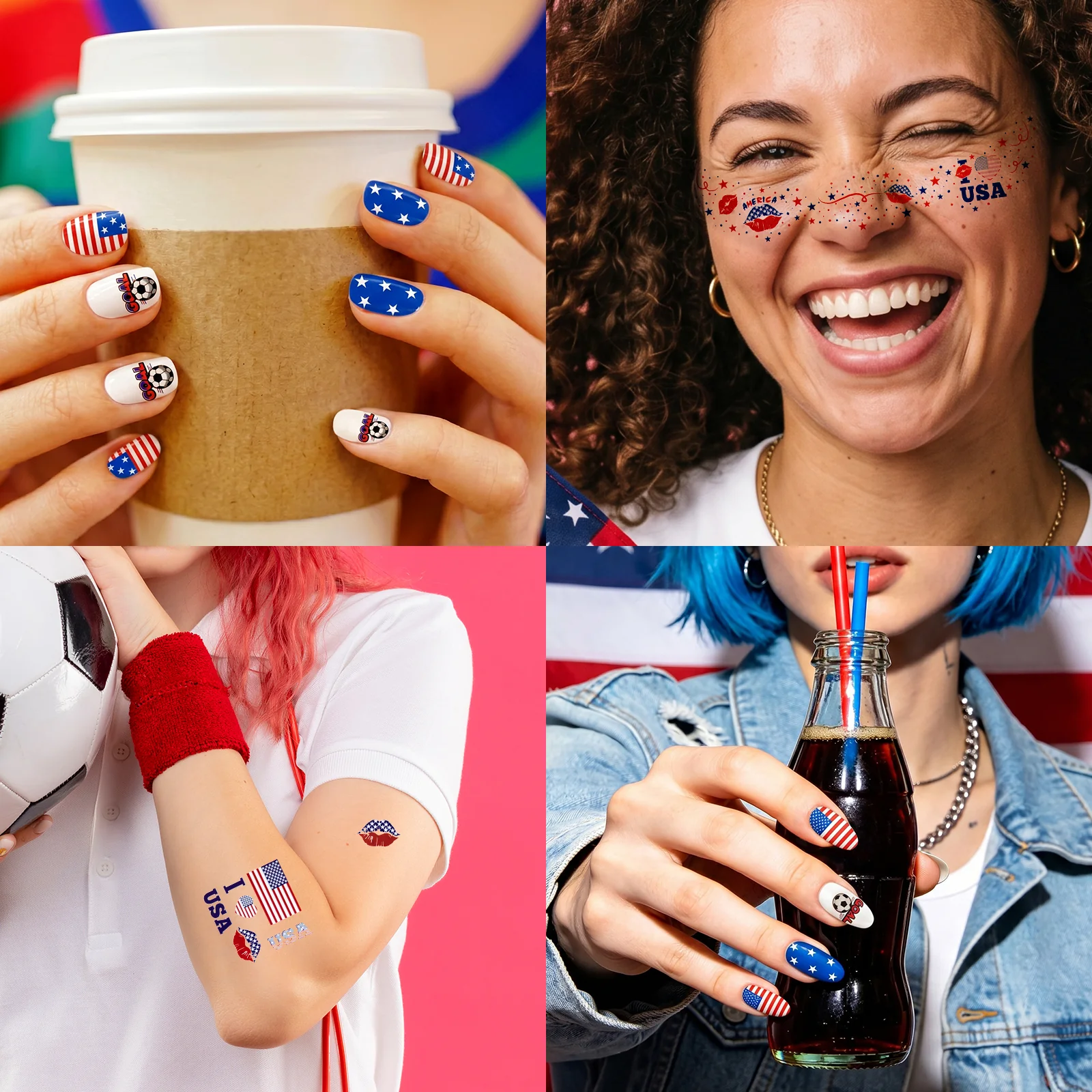 Gameday FanGlow Kit with World Cup Soccer Flag Nail Strips & Face Temporary Tattoos - Image 4