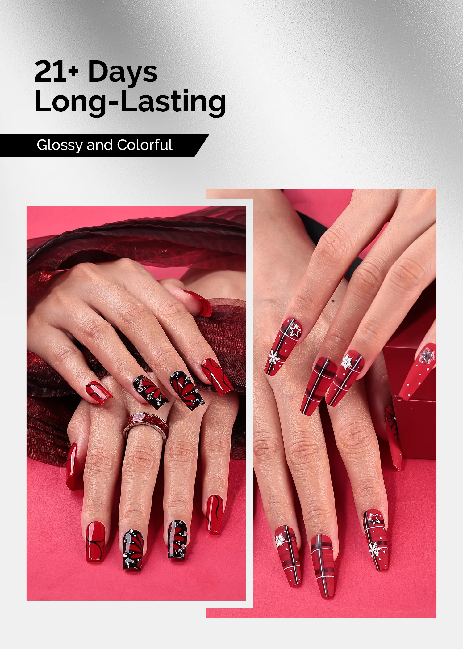 TPO-Free Thick Gel Nail Polish Black and Red 2 Pack 15ml - Image 3