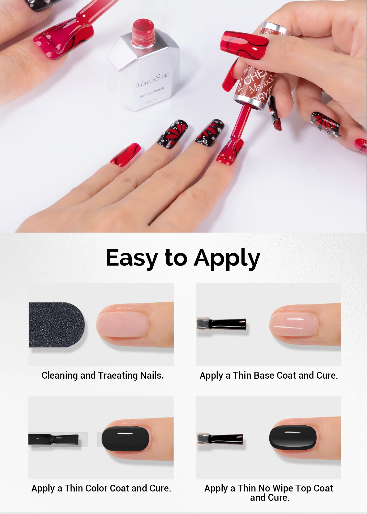 TPO-Free Thick Gel Nail Polish Black and Red 2 Pack 15ml - Image 6