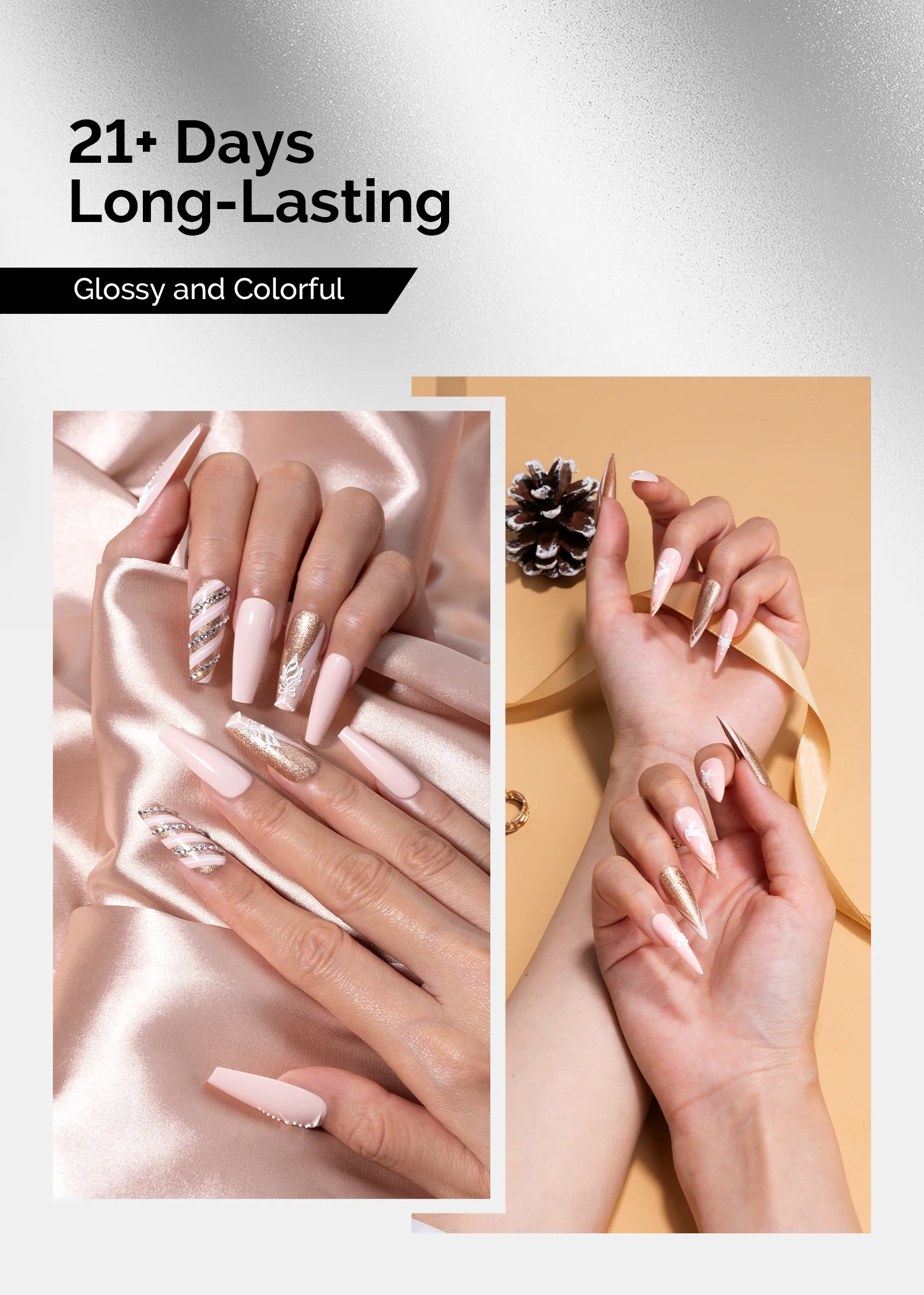 TPO-Free Thick Gel Nail Polish Gold and Nude Pink - 2 Pack 15ml - Image 3