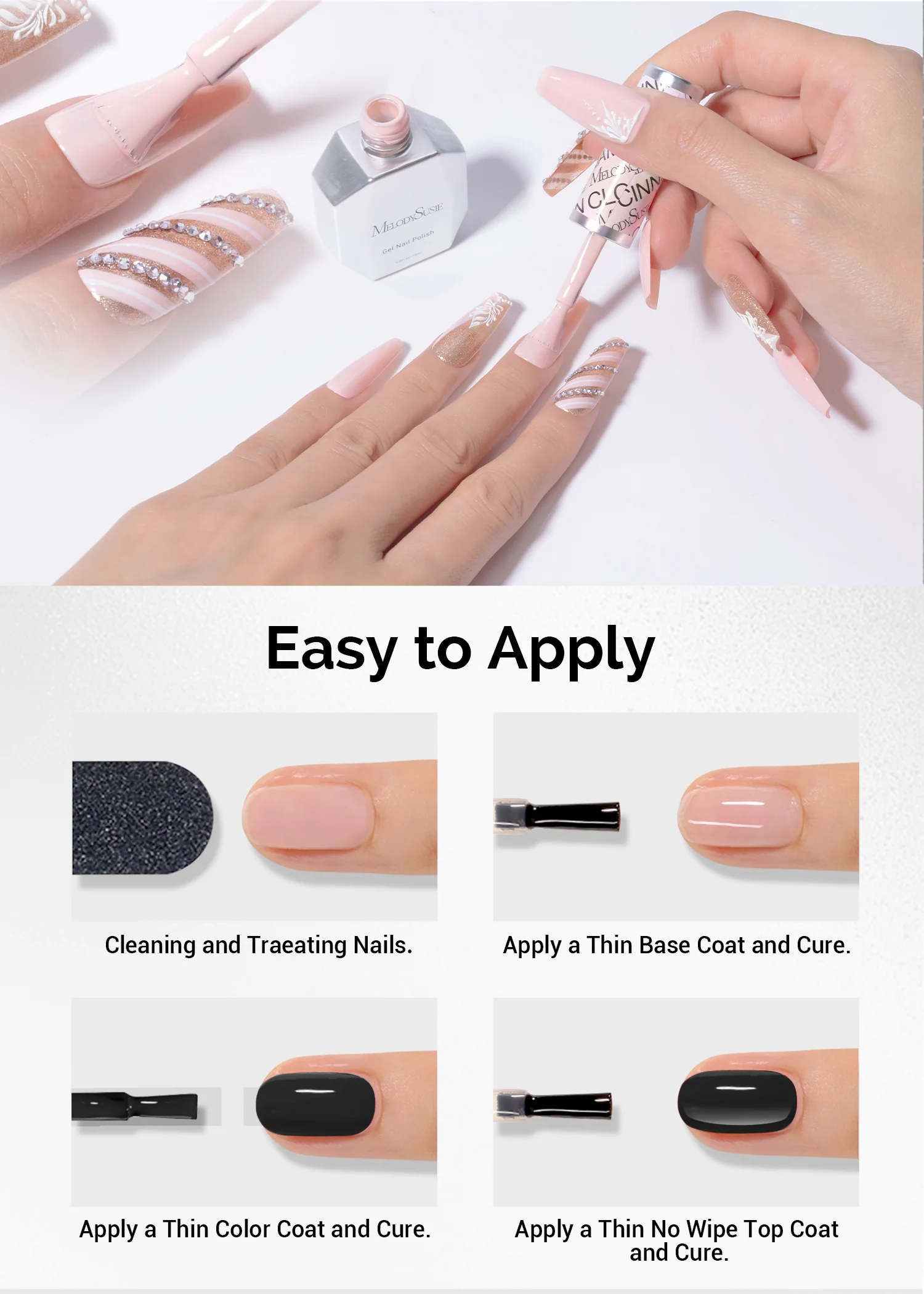 TPO-Free Thick Gel Nail Polish Gold and Nude Pink - 2 Pack 15ml - Image 6