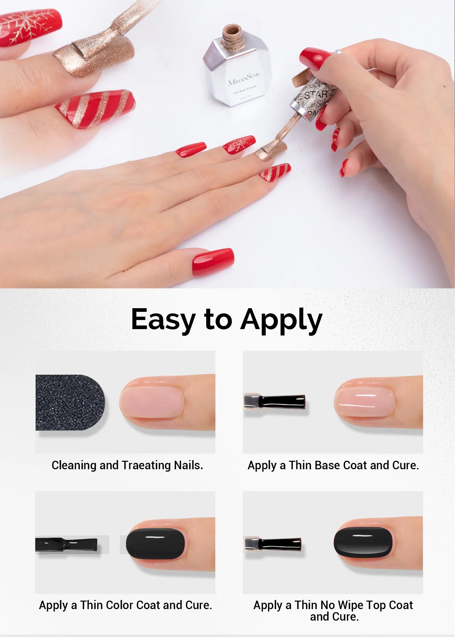 TPO-Free Thick Gel Nail Polish Gold and Red - 2 Pack 15ml - Image 6