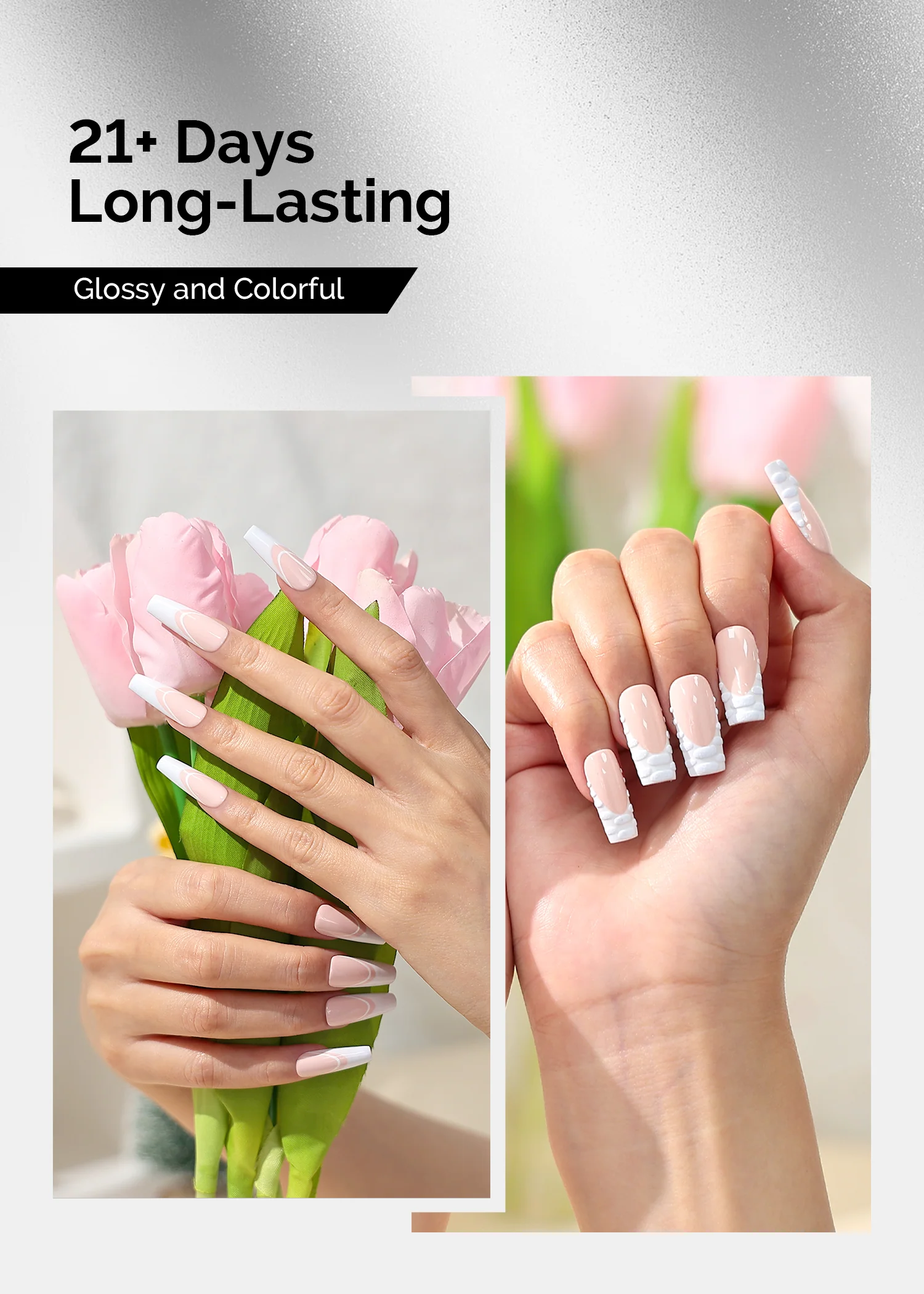 TPO-Free Thick Gel Nail Polish Nude Pink and White 2 Pack 15ml - Image 3