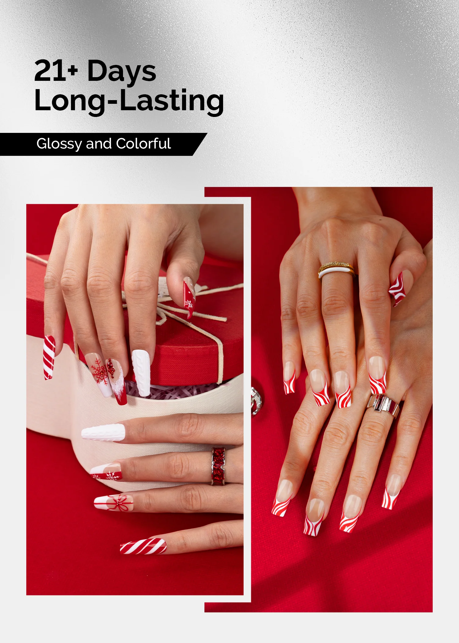 TPO-Free Thick Gel Nail Polish Red and White 2 Pack 15ml - Image 3