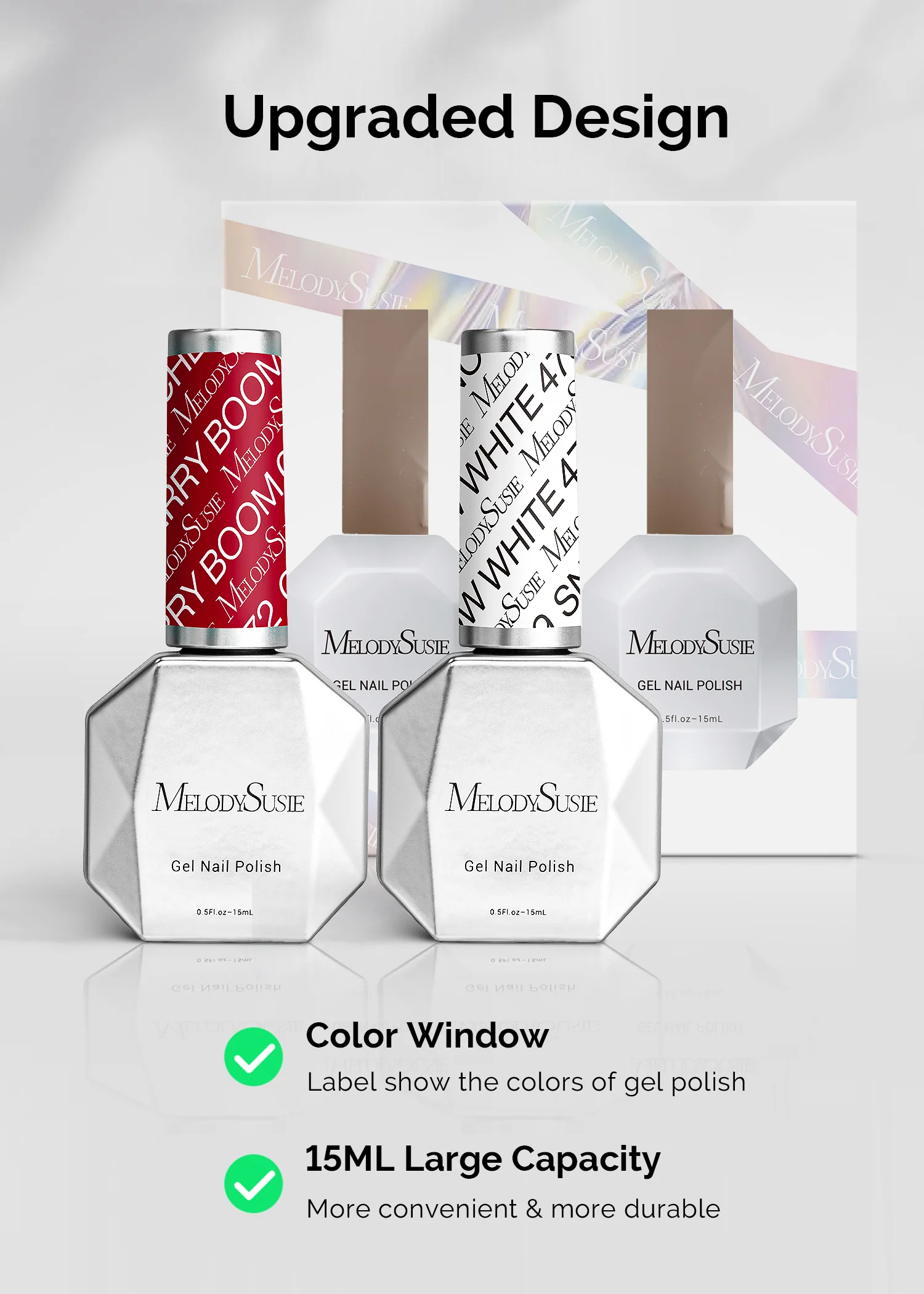 TPO-Free Thick Gel Nail Polish Red and White 2 Pack 15ml - Image 5