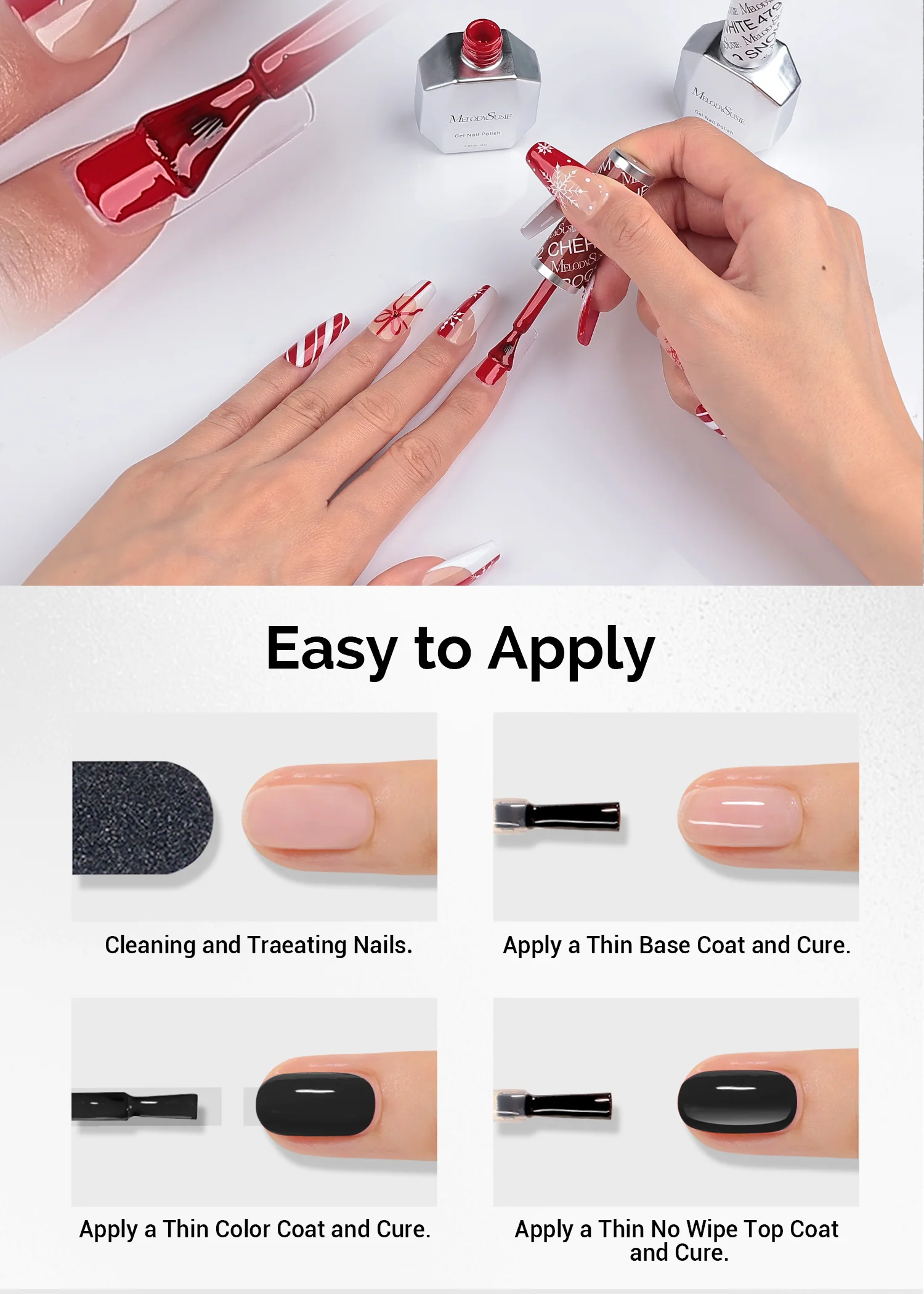 TPO-Free Thick Gel Nail Polish Red and White 2 Pack 15ml - Image 6