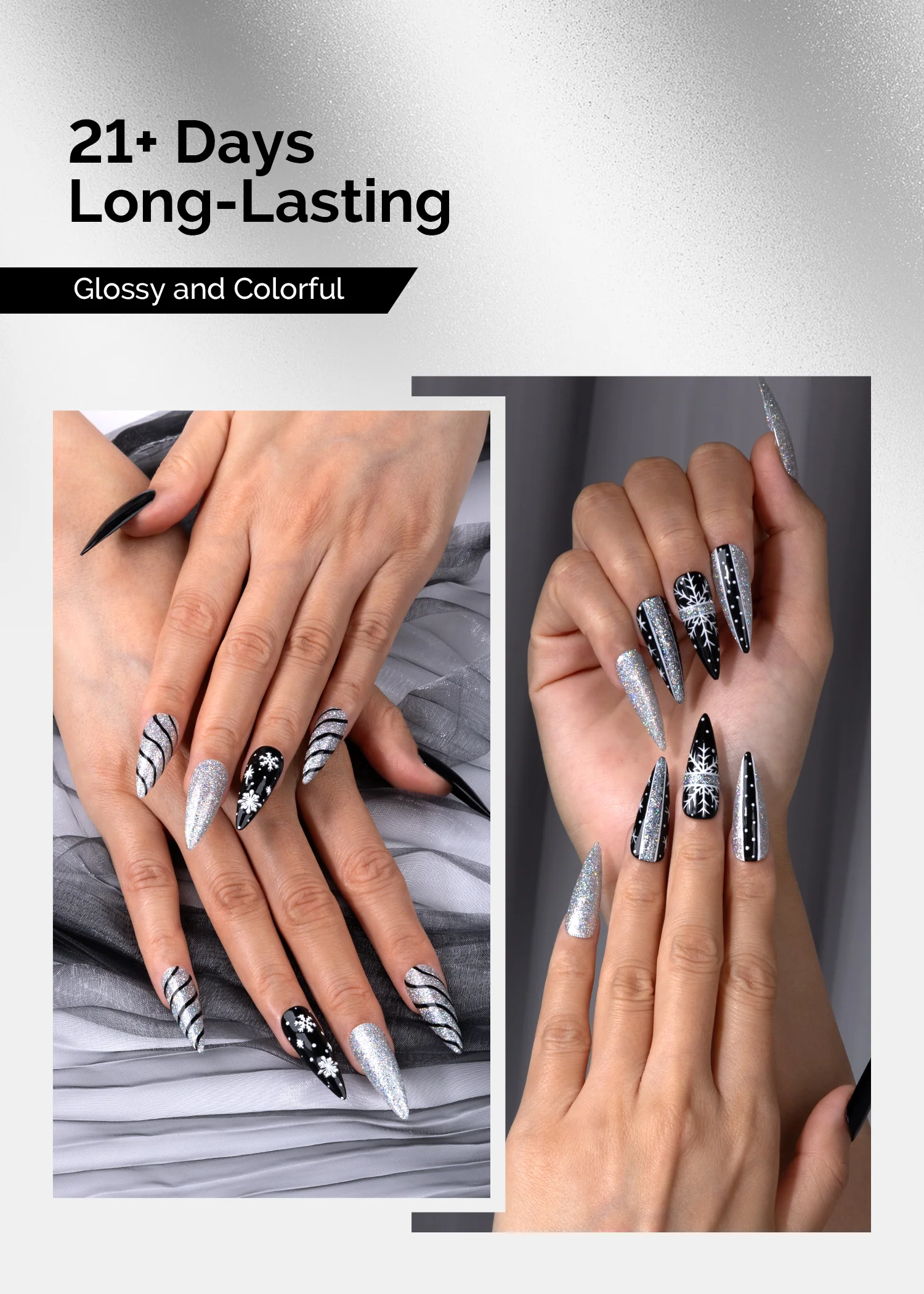 TPO-Free Thick Gel Nail Polish Silver and Black 2 Pack 15ml - Image 3
