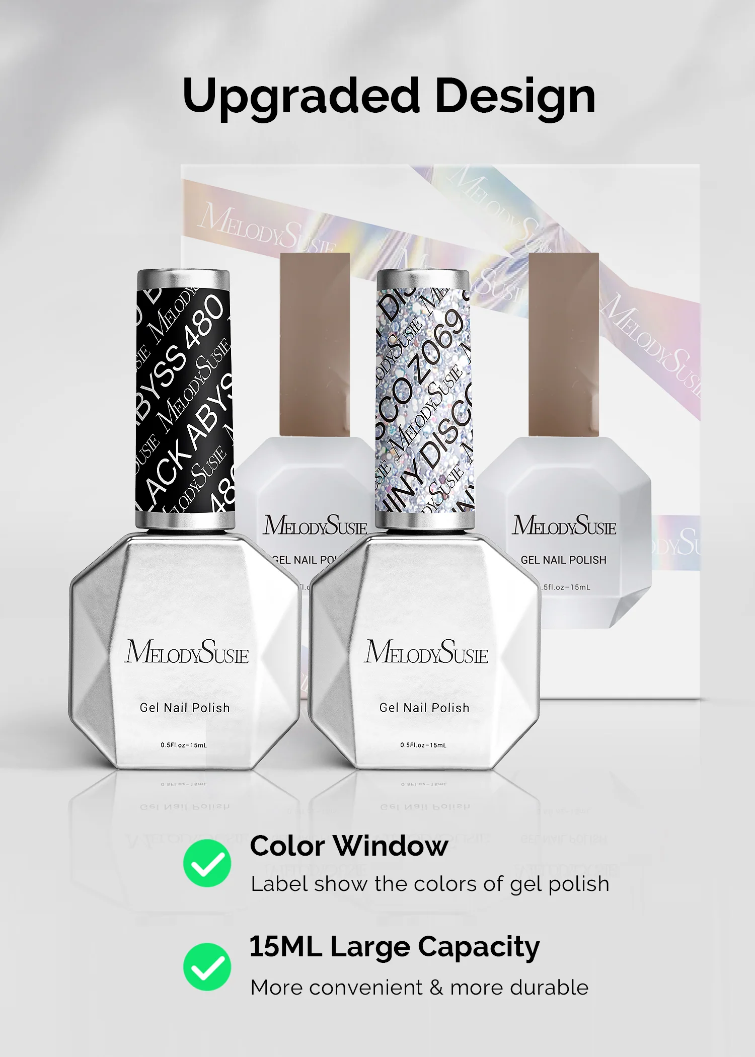 TPO-Free Thick Gel Nail Polish Silver and Black 2 Pack 15ml - Image 5