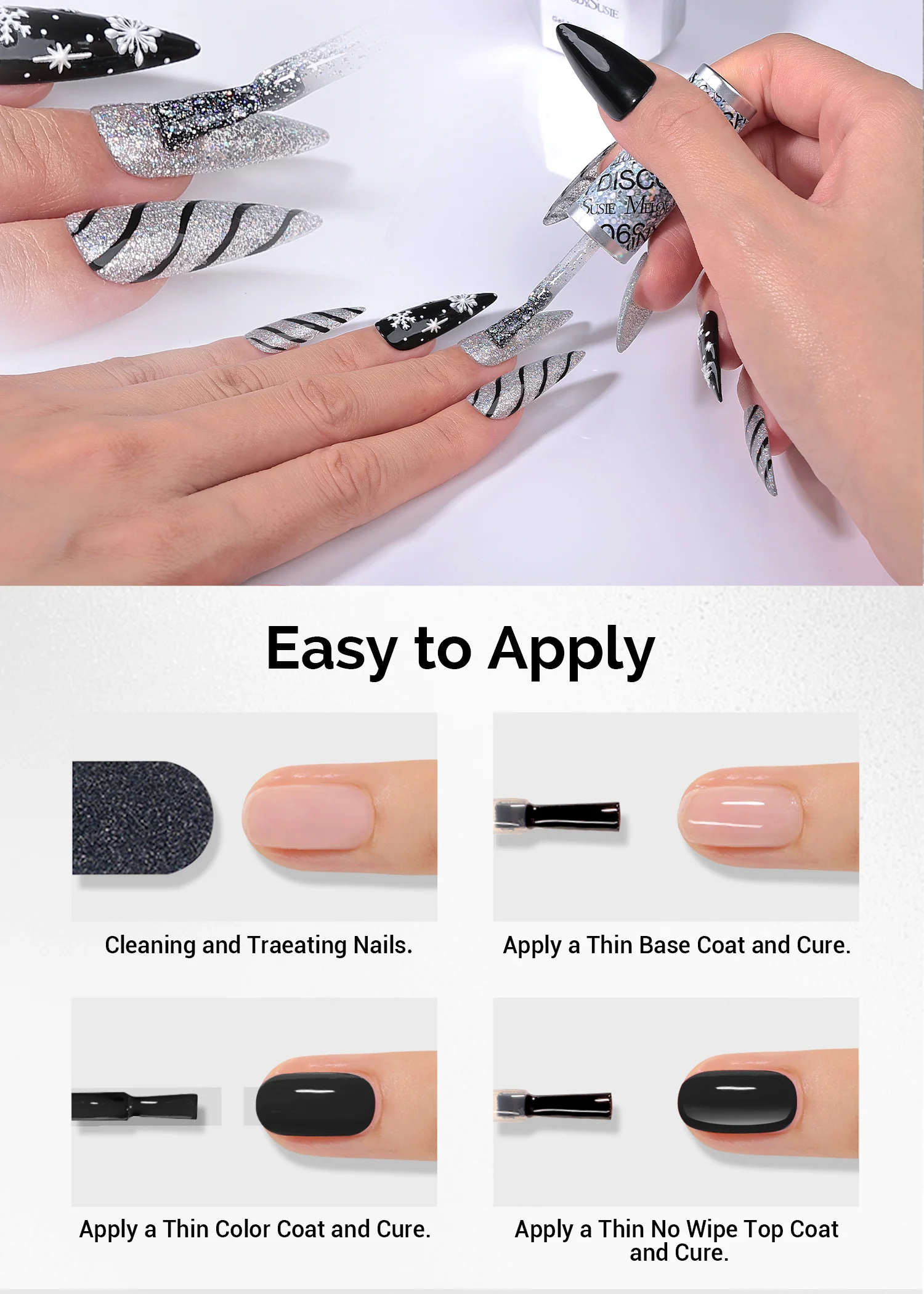 TPO-Free Thick Gel Nail Polish Silver and Black 2 Pack 15ml - Image 6
