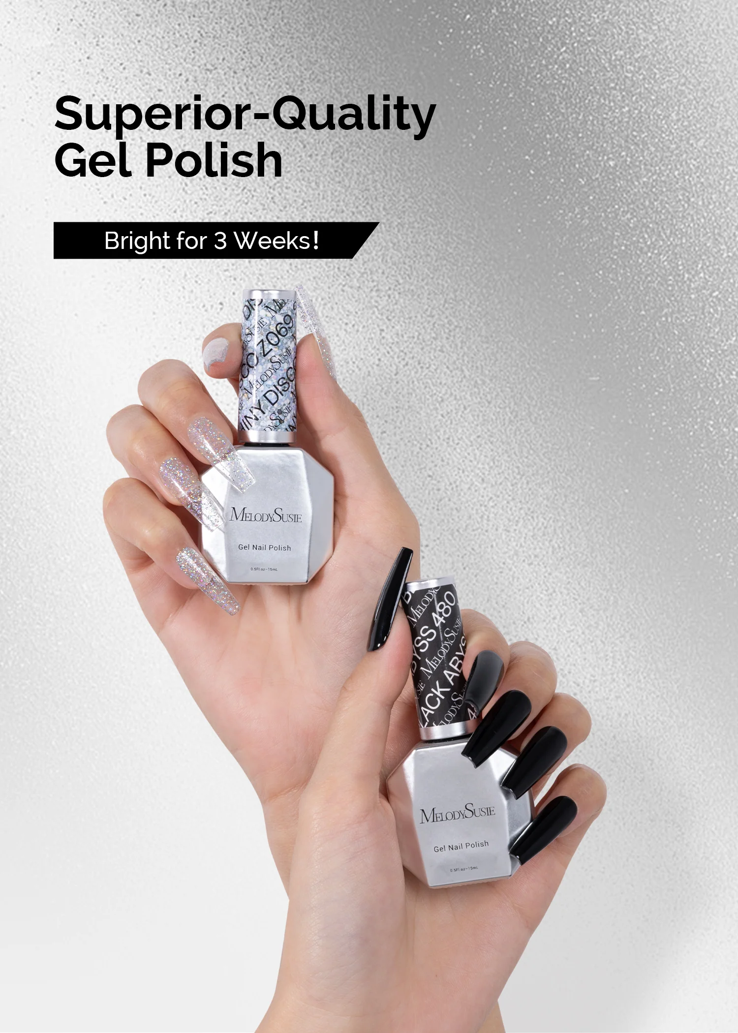 TPO-Free Thick Gel Nail Polish Silver and Black 2 Pack 15ml - Image 7