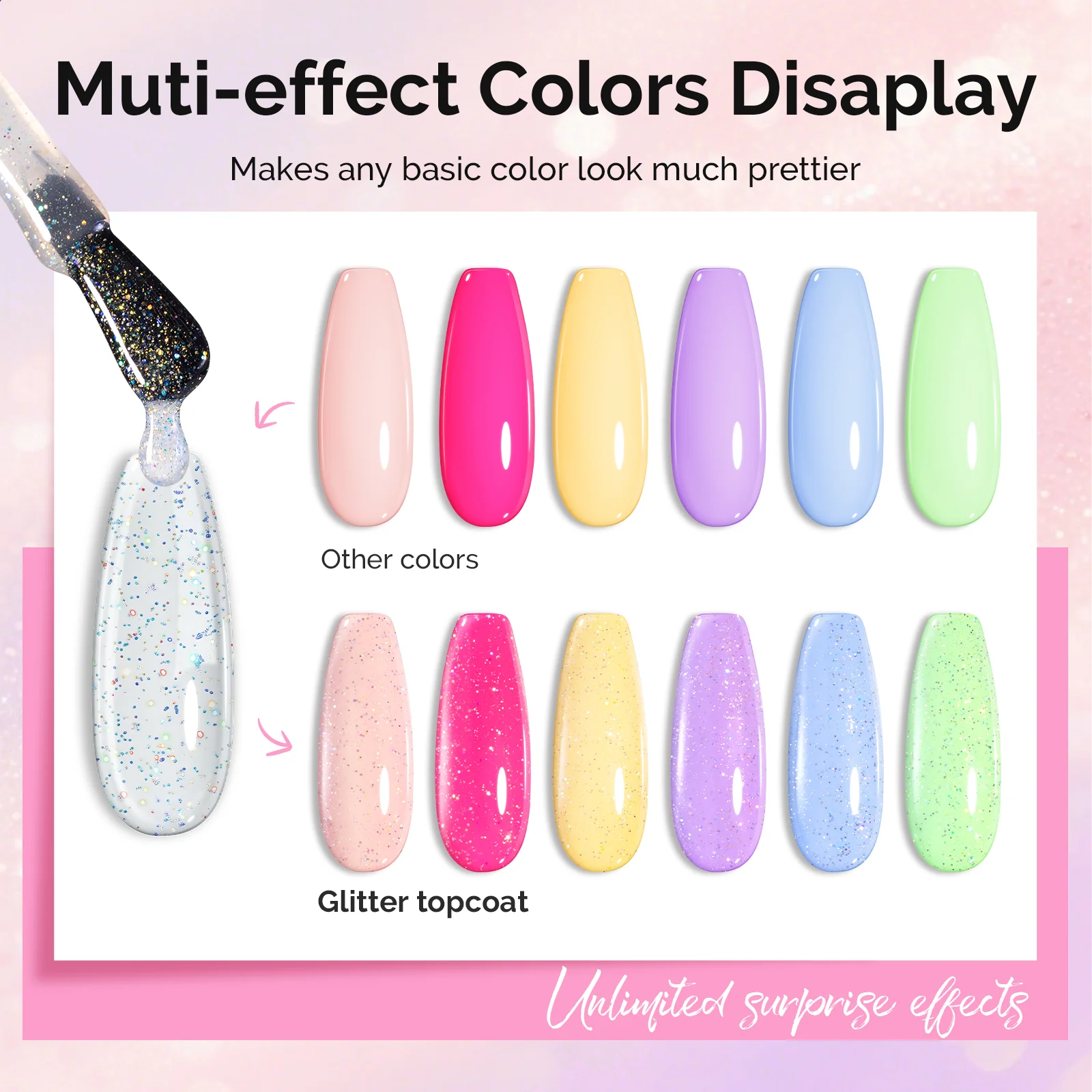 Glitter Gel Top Coat - No Wipe Reflective Iridescent Glitter Top Coat 15ml 0.5fl oz - Image 4