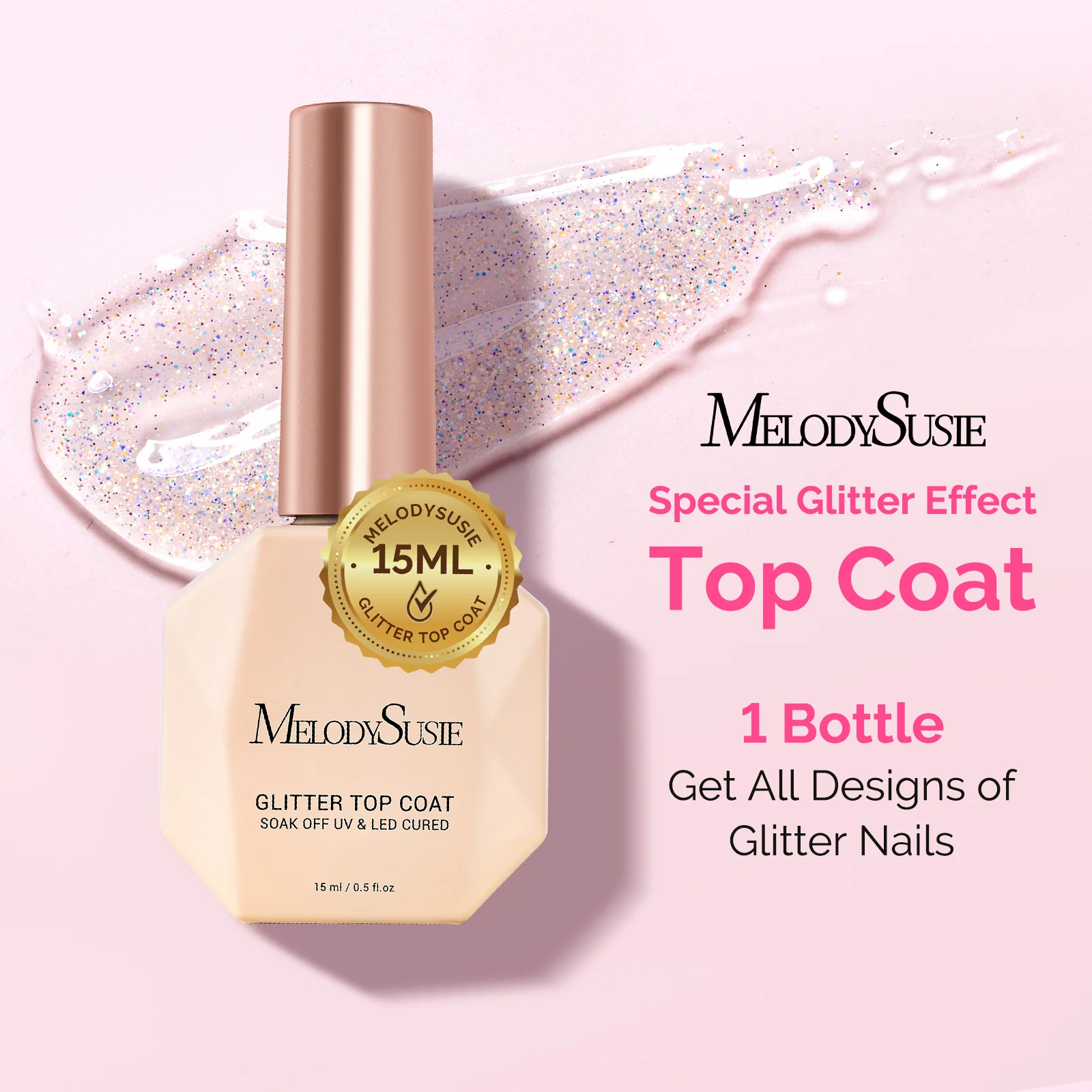 Glitter Gel Top Coat - No Wipe Reflective Iridescent Glitter Top Coat 15ml 0.5fl oz - Image 7