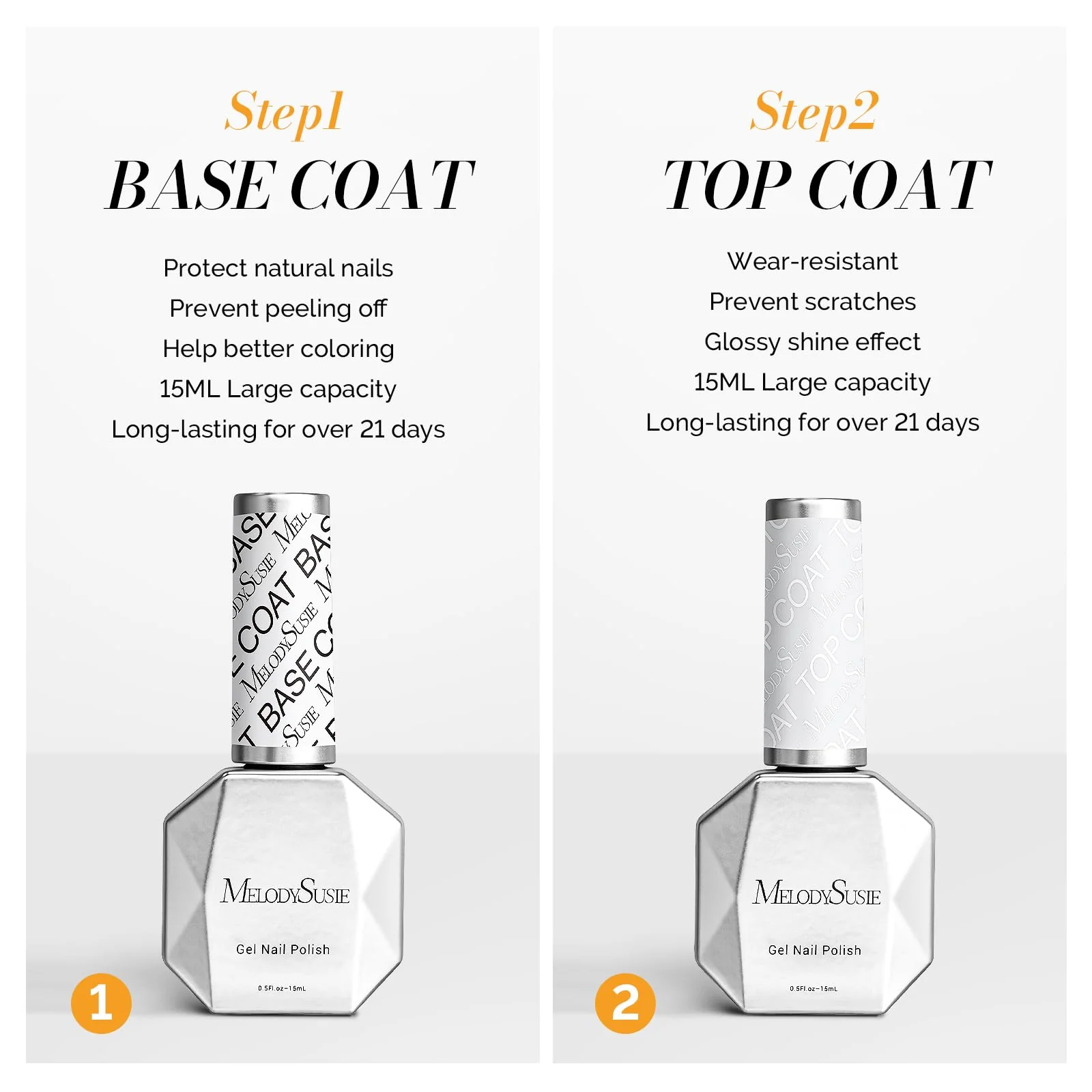 Glossy Top Coat & Base Coat Nail Gel Polish 2Pcs 15ml - Image 4