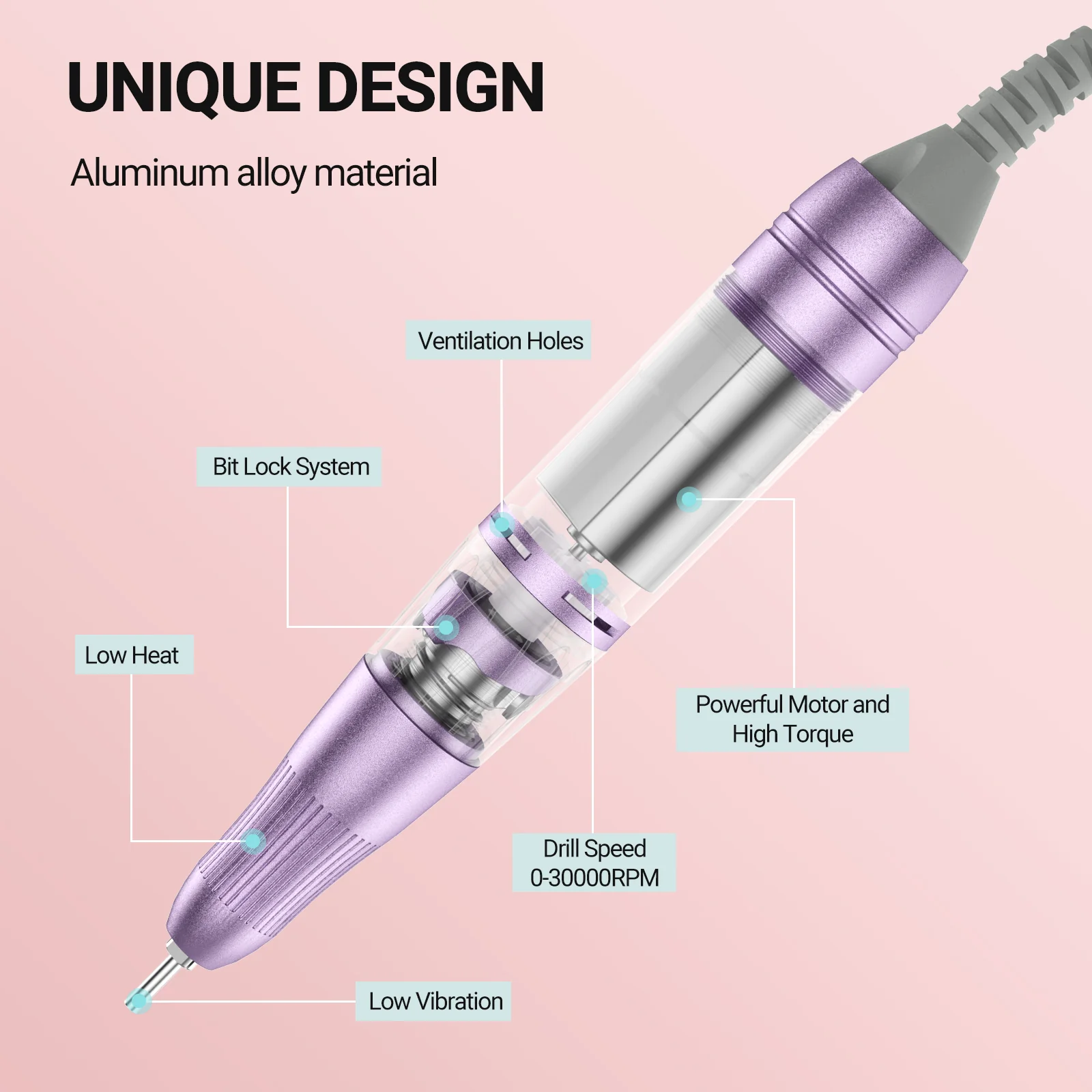 Handpiece for 2 in 1 Nail Lamp With Nail Drill-Rose Gold - Image 2
