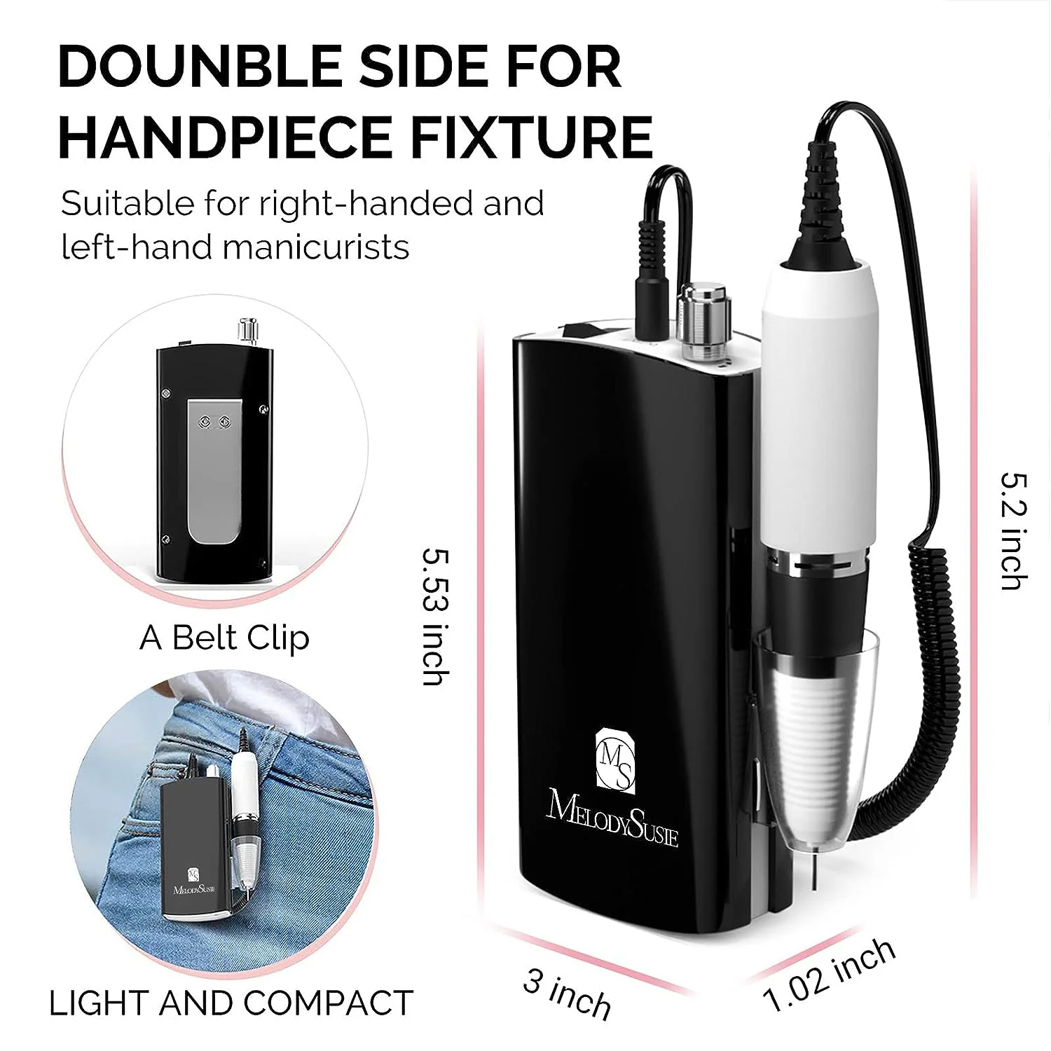 Handpiece for Artemis(SC300I) Rechargeable Nail Drill-Black - Image 2