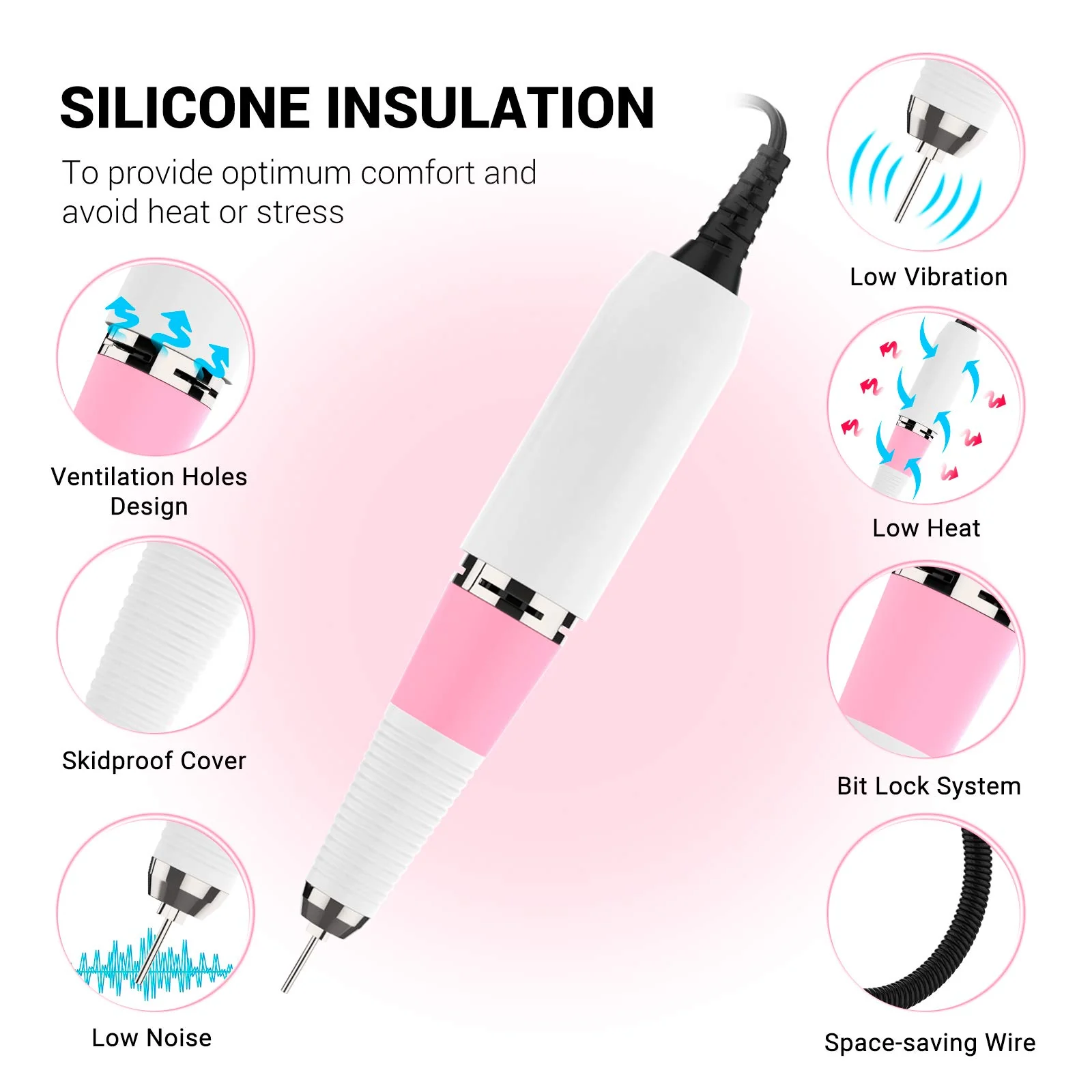 Handpiece for Artemis(SC300I) Rechargeable Nail Drill-Pink - Image 2