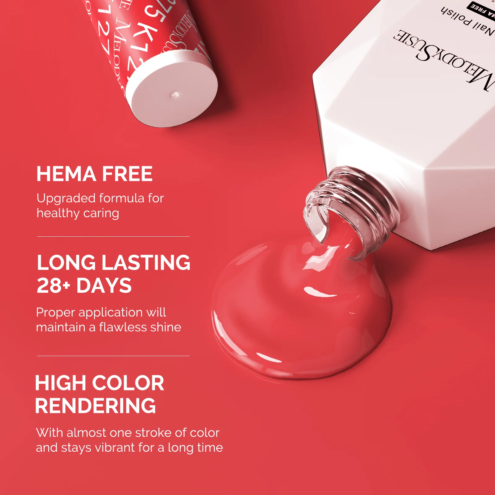 HEMA-Free Gel Nail Polish 0.5 fl oz/15ml - K1275 Thick Bright Coral Red - Image 3